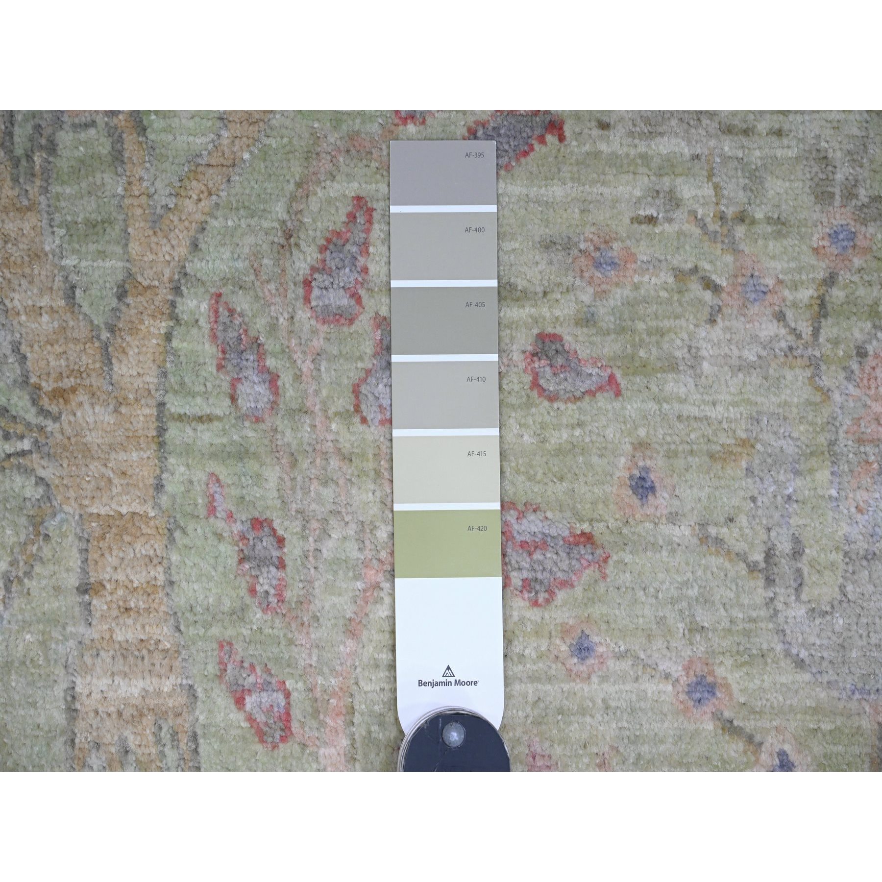 8'10"x12'3" Pistachio Green, Tree of Life, Afghan Peshawar with Birds of Paradise Design, Hand Knotted, Soft Wool, Vegetable Dyes, Oriental Rug Sh20889