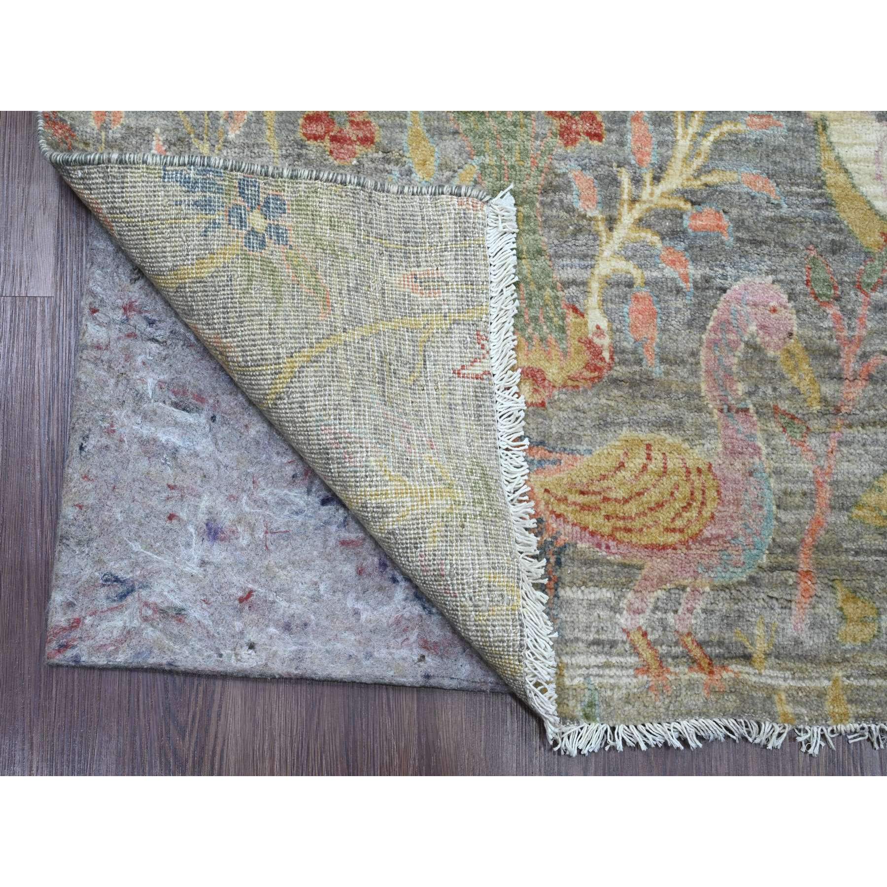 6'x12' Spanish Gray, Afghan Peshawar with Birds of Paradise Design, Hand Knotted, Soft Wool, Veggie Dyes, Gallery Size, Wide Runner, Oriental Rug Sh20890