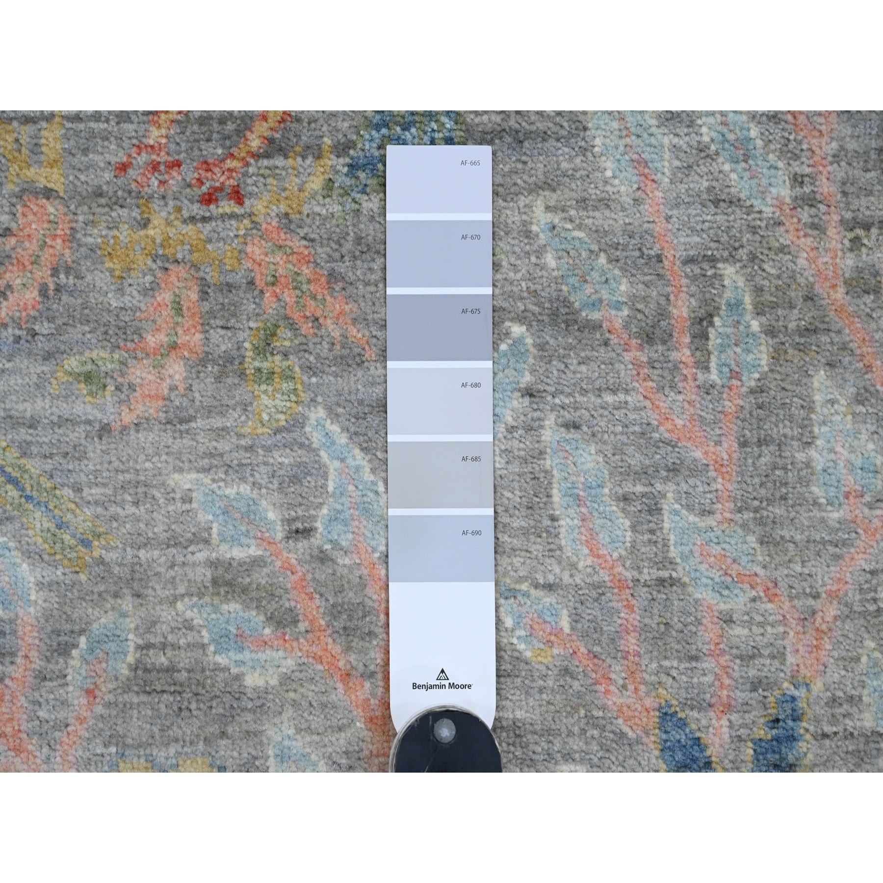 6'x12' Spanish Gray, Afghan Peshawar with Birds of Paradise Design, Hand Knotted, Soft Wool, Veggie Dyes, Gallery Size, Wide Runner, Oriental Rug Sh20890