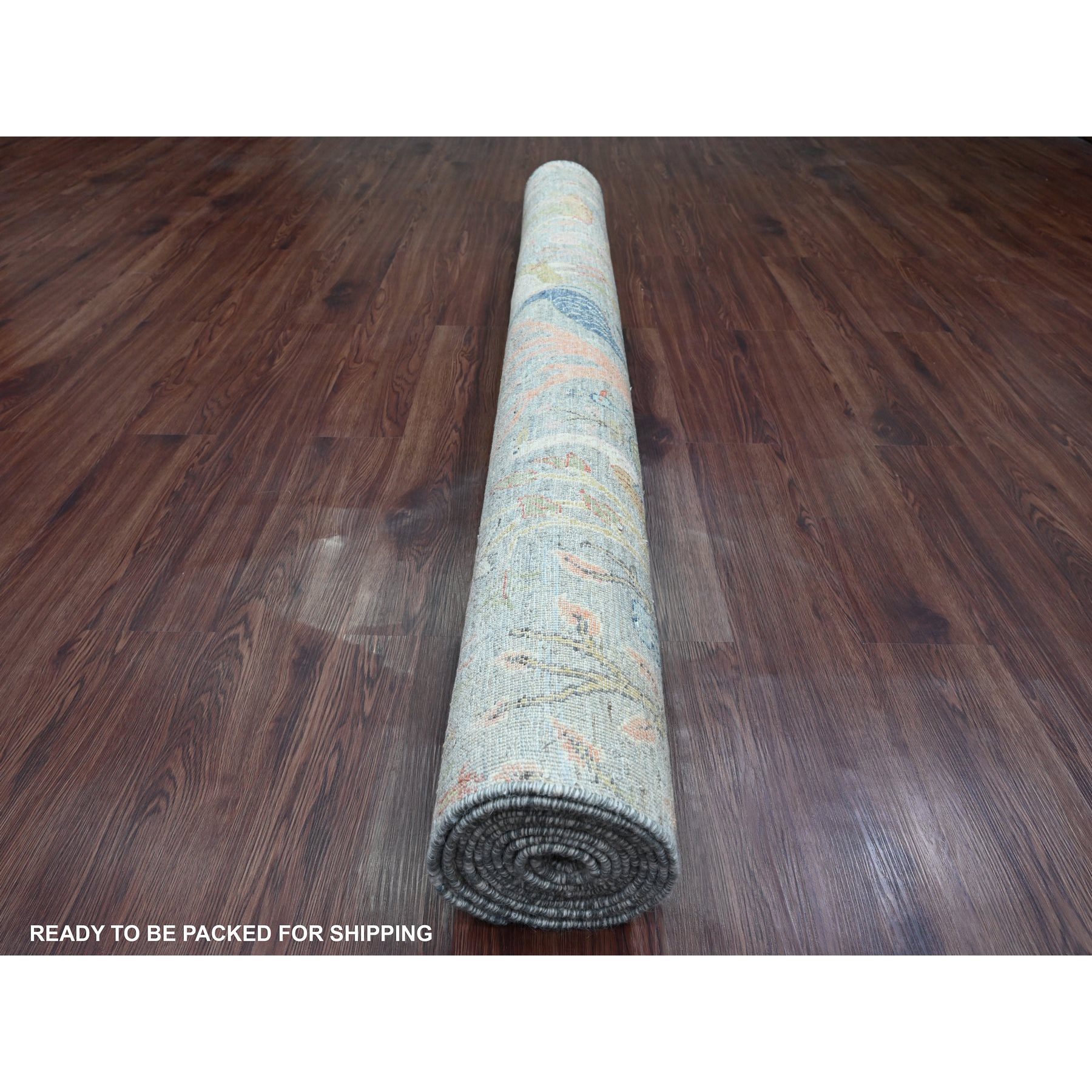 6'x12' Spanish Gray, Afghan Peshawar with Birds of Paradise Design, Hand Knotted, Soft Wool, Veggie Dyes, Gallery Size, Wide Runner, Oriental Rug Sh20890