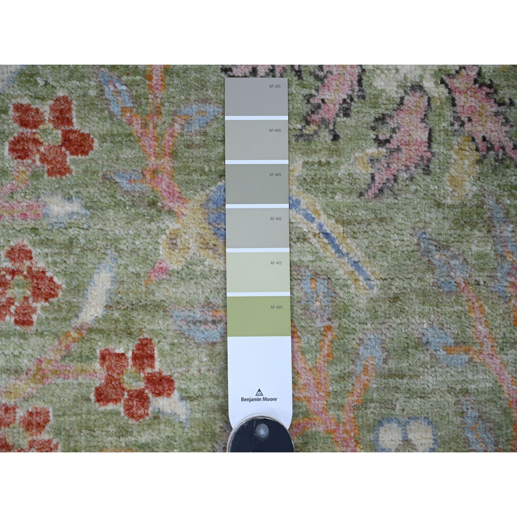 3'x5'1" Pickle Green, Afghan Peshawar with Birds of Paradise Design, Vegetable Dyes, Hand Knotted, Soft Wool, Oriental Rug Sh20891