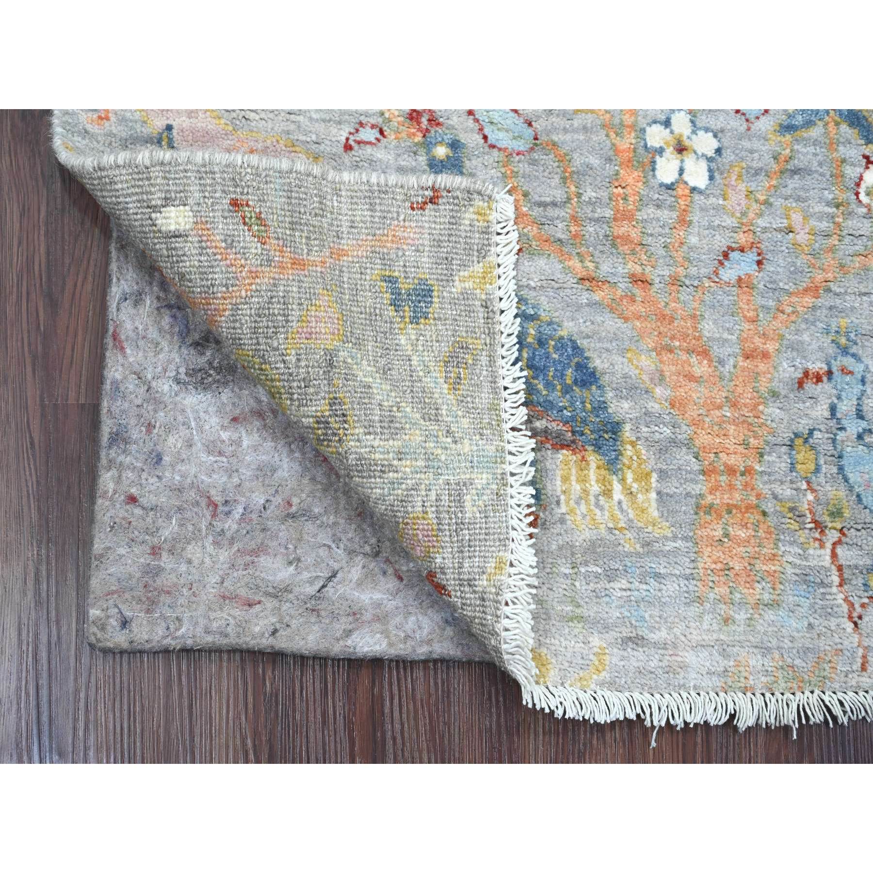 2'x6'2" Misty Gray, Afghan Peshawar with Birds of Paradise Design, Hand Knotted, Vegetable Dyes, Soft Wool, Narrow Runner, Oriental Rug Sh20893
