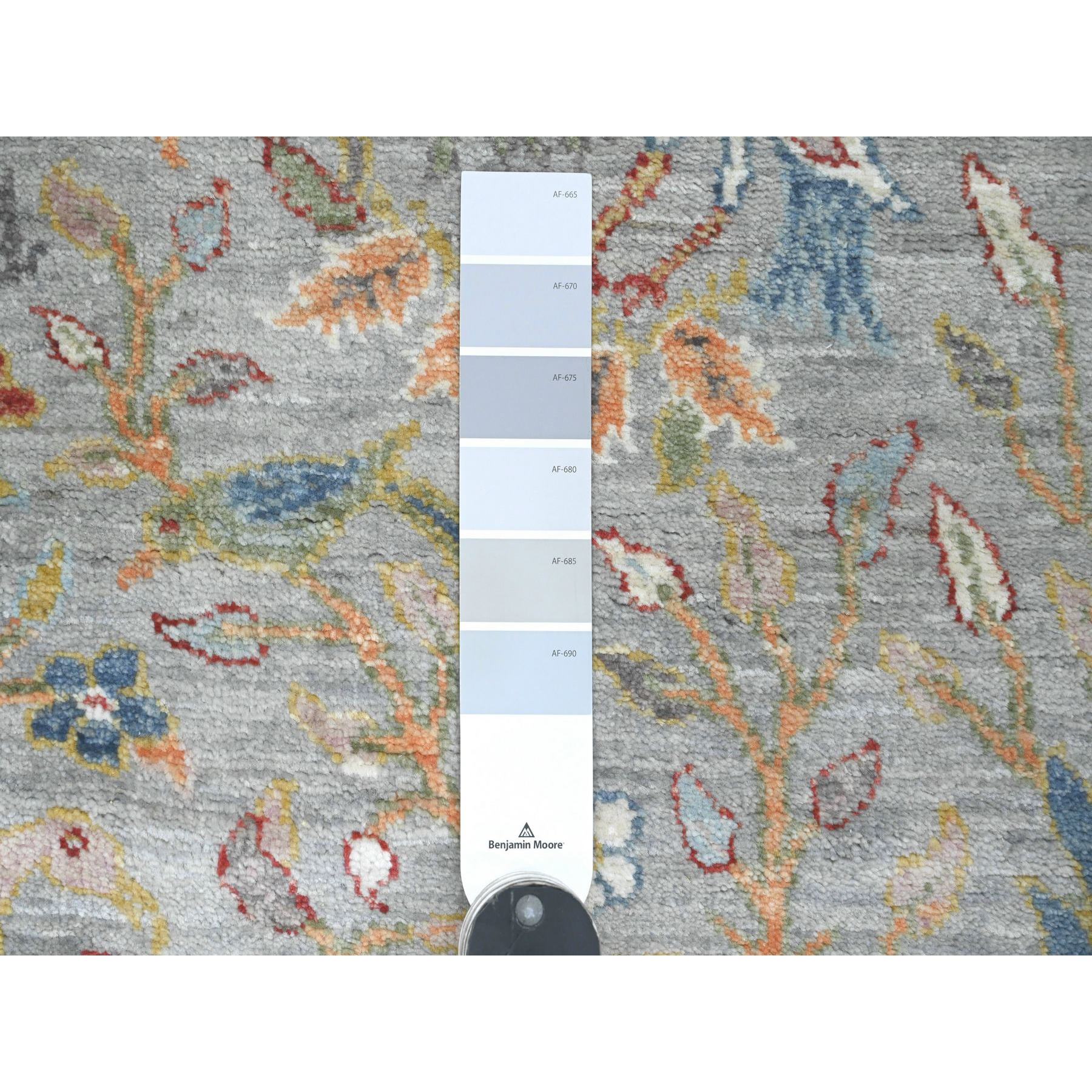 2'x6'2" Misty Gray, Afghan Peshawar with Birds of Paradise Design, Hand Knotted, Vegetable Dyes, Soft Wool, Narrow Runner, Oriental Rug Sh20893