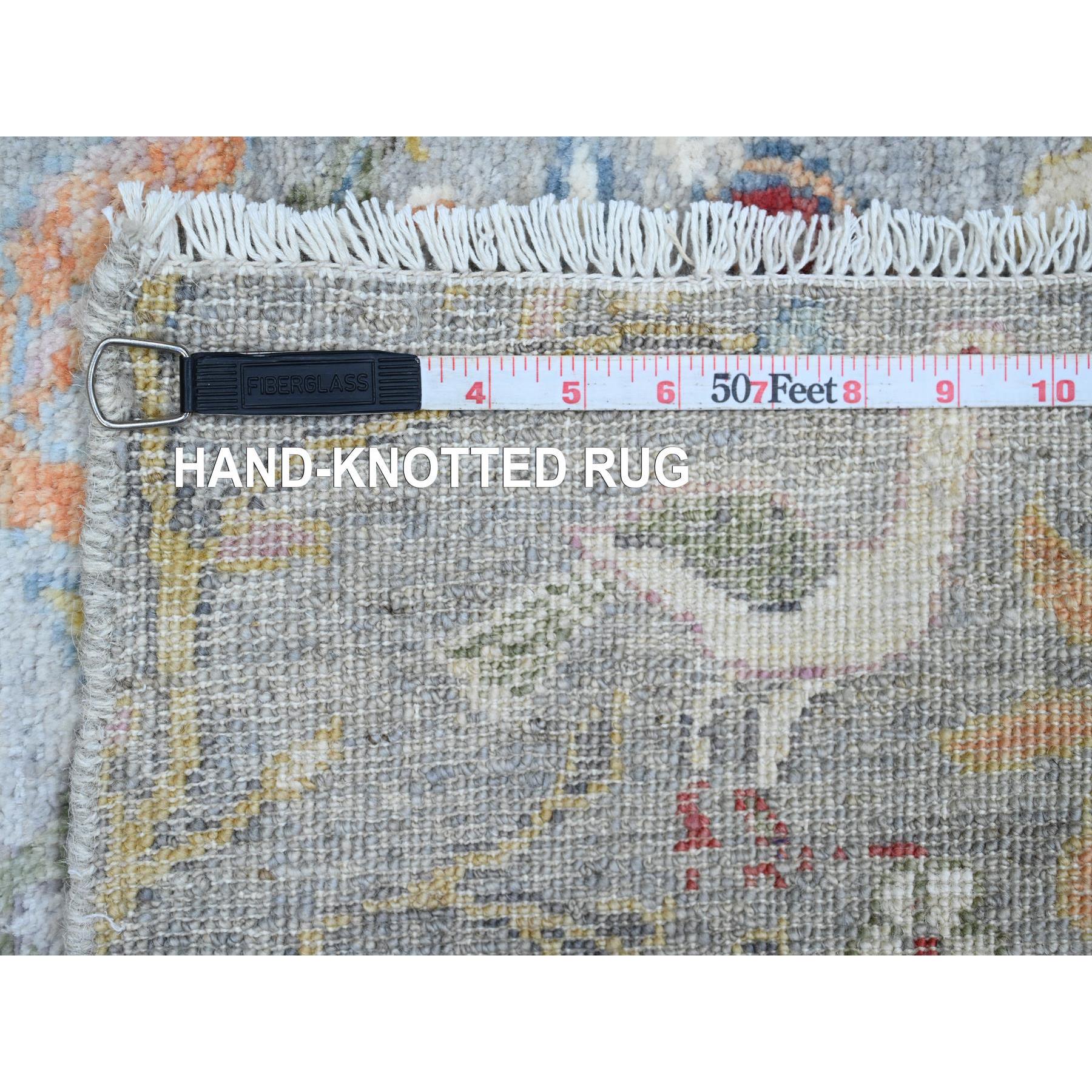 2'x6'2" Misty Gray, Afghan Peshawar with Birds of Paradise Design, Hand Knotted, Vegetable Dyes, Soft Wool, Narrow Runner, Oriental Rug Sh20893