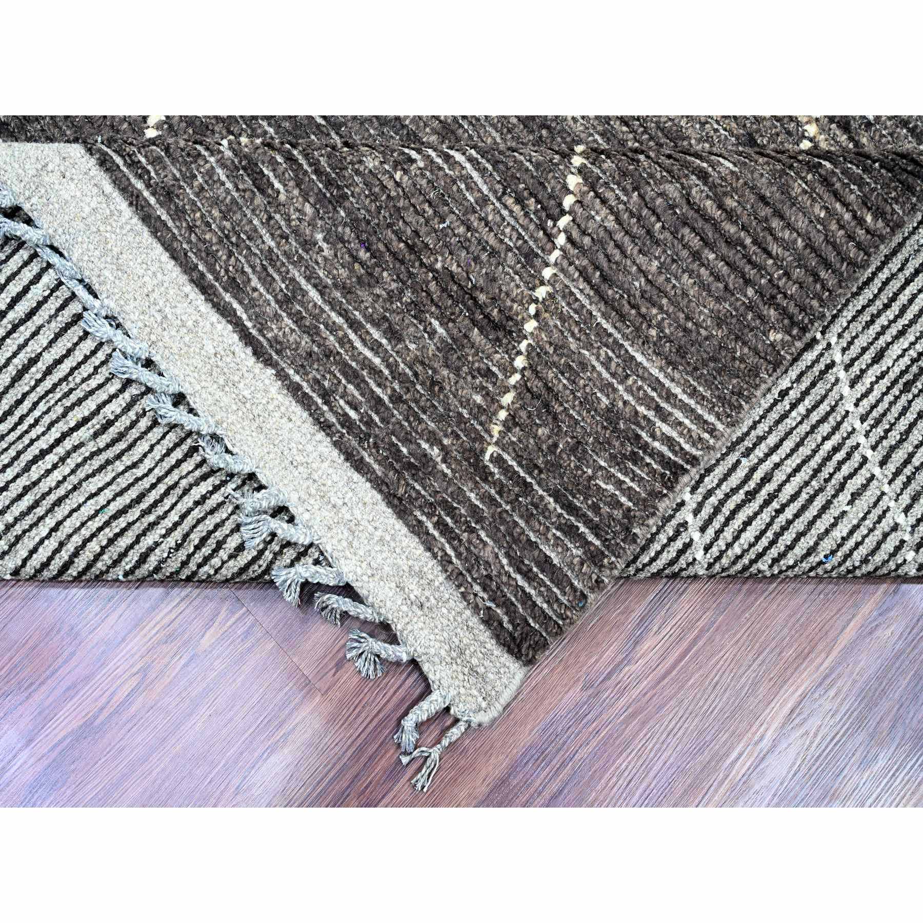 9'x12'8" Charcoal Black, Moroccan Weave with Geometric Pattern, Soft Wool, Hand Knotted, Tone on Tone, Textured Pile, Oriental Rug Sh20895