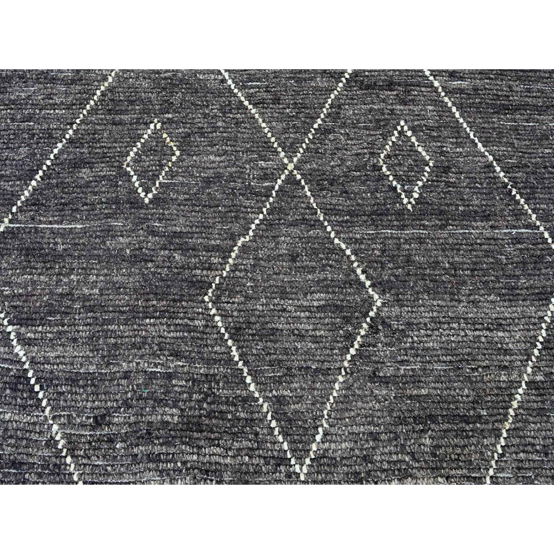 9'x12'8" Charcoal Black, Moroccan Weave with Geometric Pattern, Soft Wool, Hand Knotted, Tone on Tone, Textured Pile, Oriental Rug Sh20895