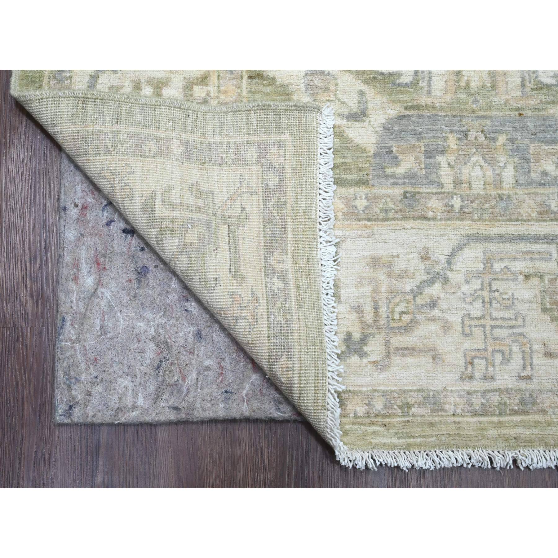 8'x9'8" Camouflage Green, Antiqued Peshawar with Ziegler Mahal Design, 100% Wool, Hand Knotted, Densely Woven, Oriental Rug Sh20896