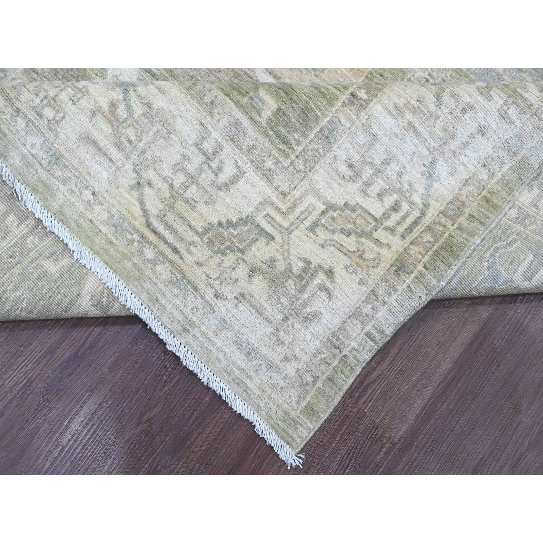 8'x9'8" Camouflage Green, Antiqued Peshawar with Ziegler Mahal Design, 100% Wool, Hand Knotted, Densely Woven, Oriental Rug Sh20896