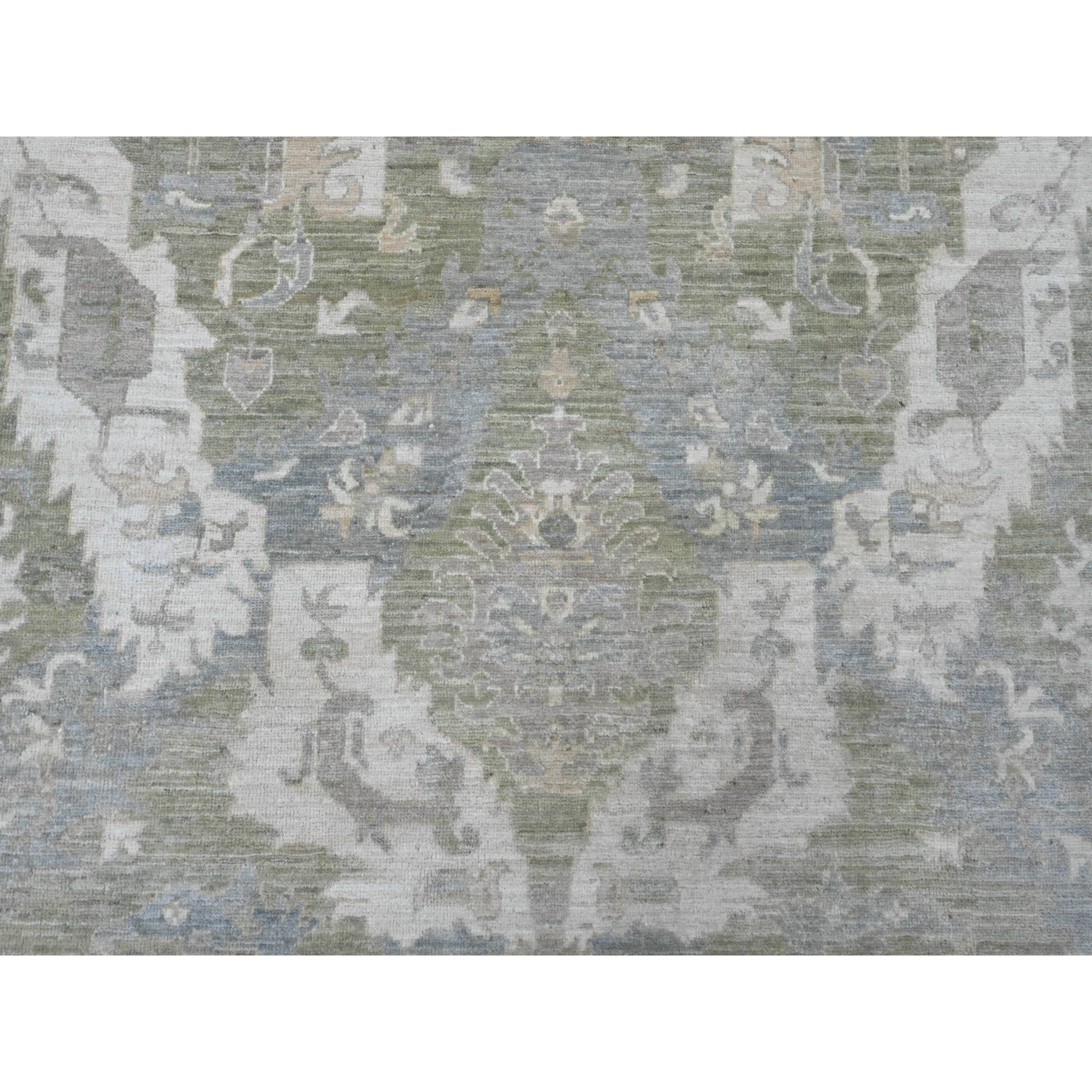 8'x9'8" Camouflage Green, Antiqued Peshawar with Ziegler Mahal Design, 100% Wool, Hand Knotted, Densely Woven, Oriental Rug Sh20896