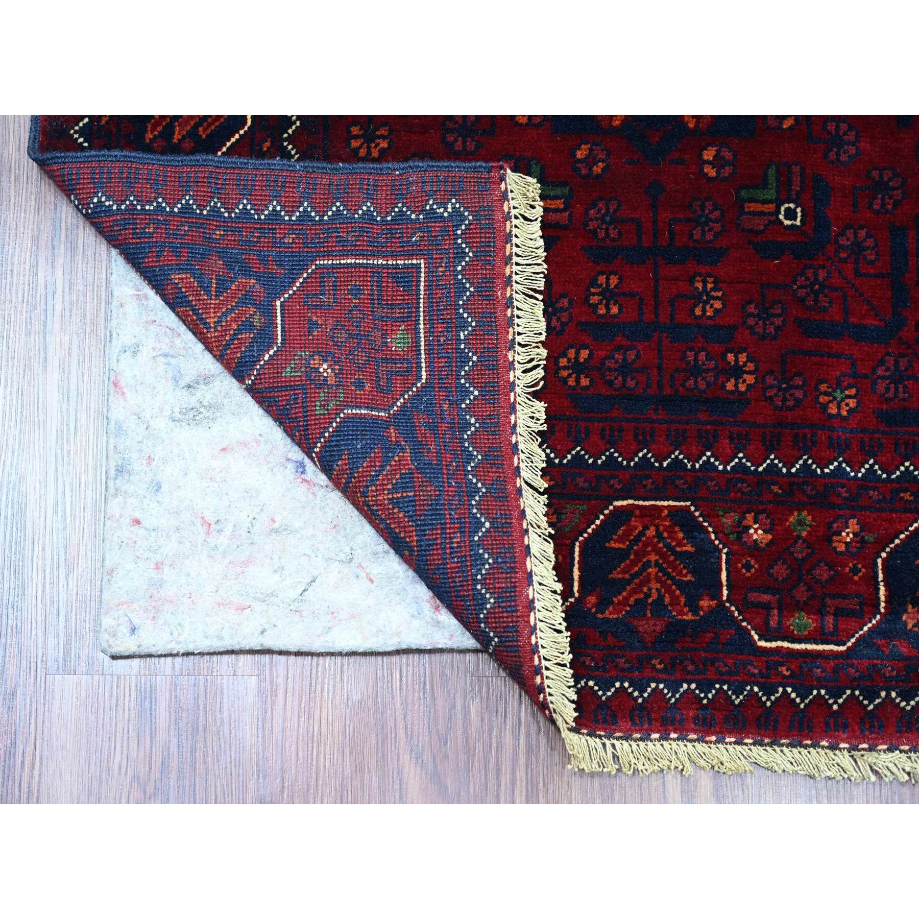 3'1"x12'2" Deep and Saturated Red, Afghan Khamyab with All Over Pattern, Vegetable Dyes, Soft Wool, Hand Knotted, Runner, Oriental Rug Sh20897