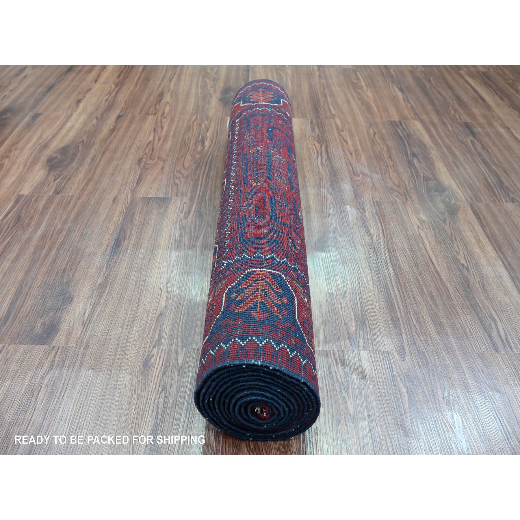 3'1"x12'2" Deep and Saturated Red, Afghan Khamyab with All Over Pattern, Vegetable Dyes, Soft Wool, Hand Knotted, Runner, Oriental Rug Sh20897