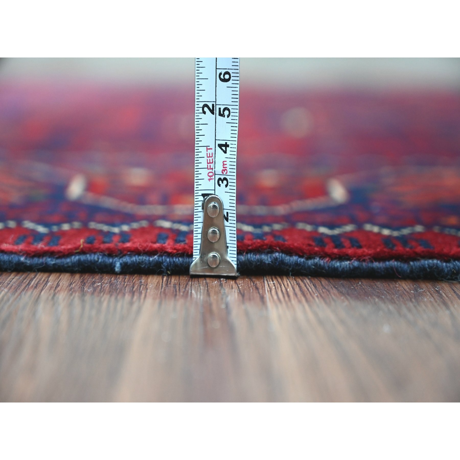 3'1"x12'2" Deep and Saturated Red, Afghan Khamyab with All Over Pattern, Vegetable Dyes, Soft Wool, Hand Knotted, Runner, Oriental Rug Sh20897