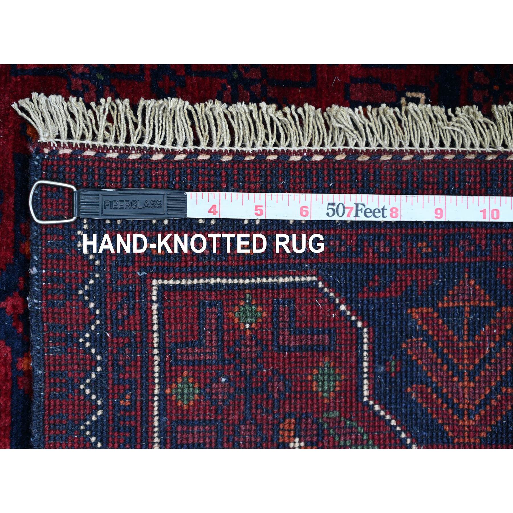 3'1"x12'2" Deep and Saturated Red, Afghan Khamyab with All Over Pattern, Vegetable Dyes, Soft Wool, Hand Knotted, Runner, Oriental Rug Sh20897