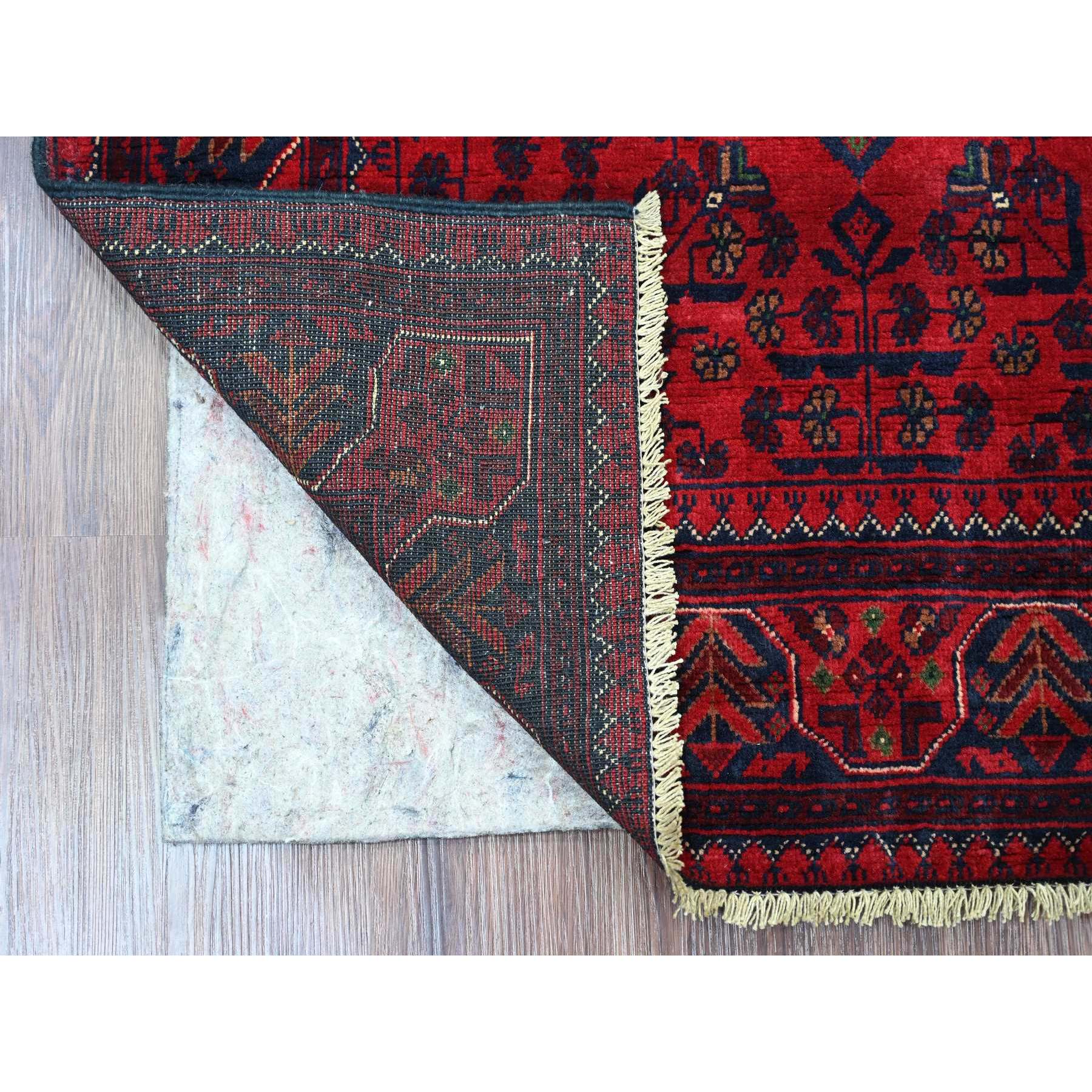 3'3"x4'9" Deep and Saturated Red, Afghan Khamyab with Star Design, Soft and Lush Pile, Pure Wool, Hand Knotted, Oriental Rug Sh20898