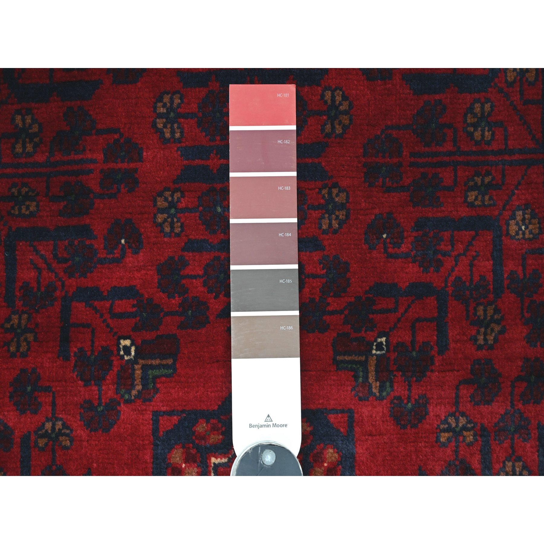 3'3"x4'9" Deep and Saturated Red, Afghan Khamyab with Star Design, Soft and Lush Pile, Pure Wool, Hand Knotted, Oriental Rug Sh20898