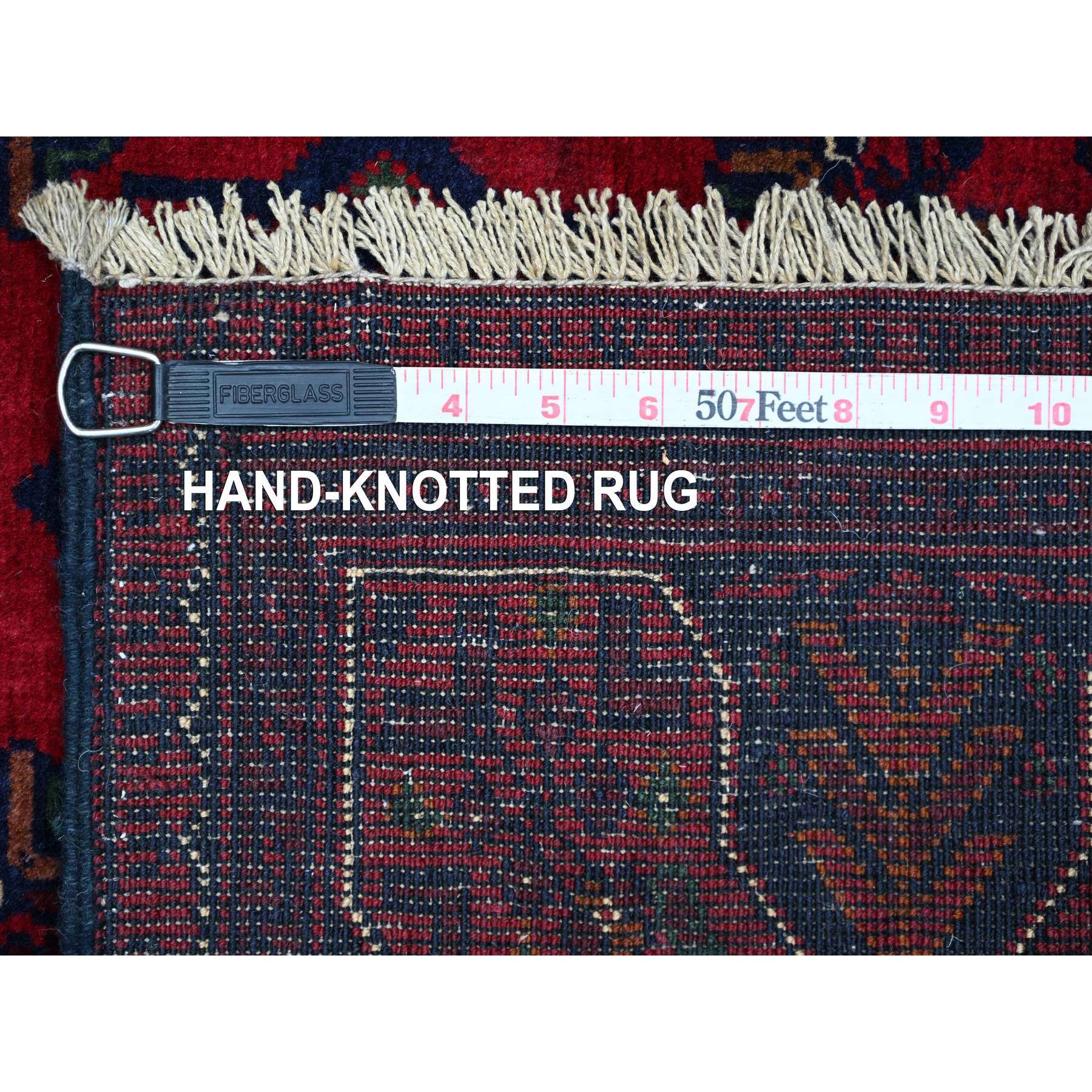 3'3"x4'9" Deep and Saturated Red, Afghan Khamyab with Star Design, Soft and Lush Pile, Pure Wool, Hand Knotted, Oriental Rug Sh20898