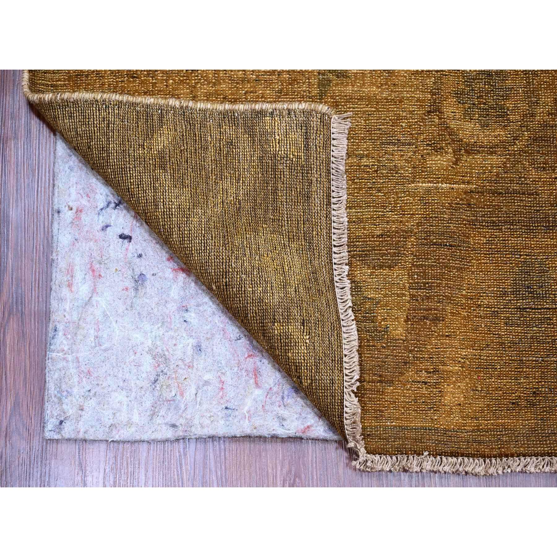 9'x11'10" Almond Brown, Zero Pile, Arts and Crafts with Garden Design Influence, Distressed, Hand Knotted, 100% Wool, Oriental Rug Sh20902