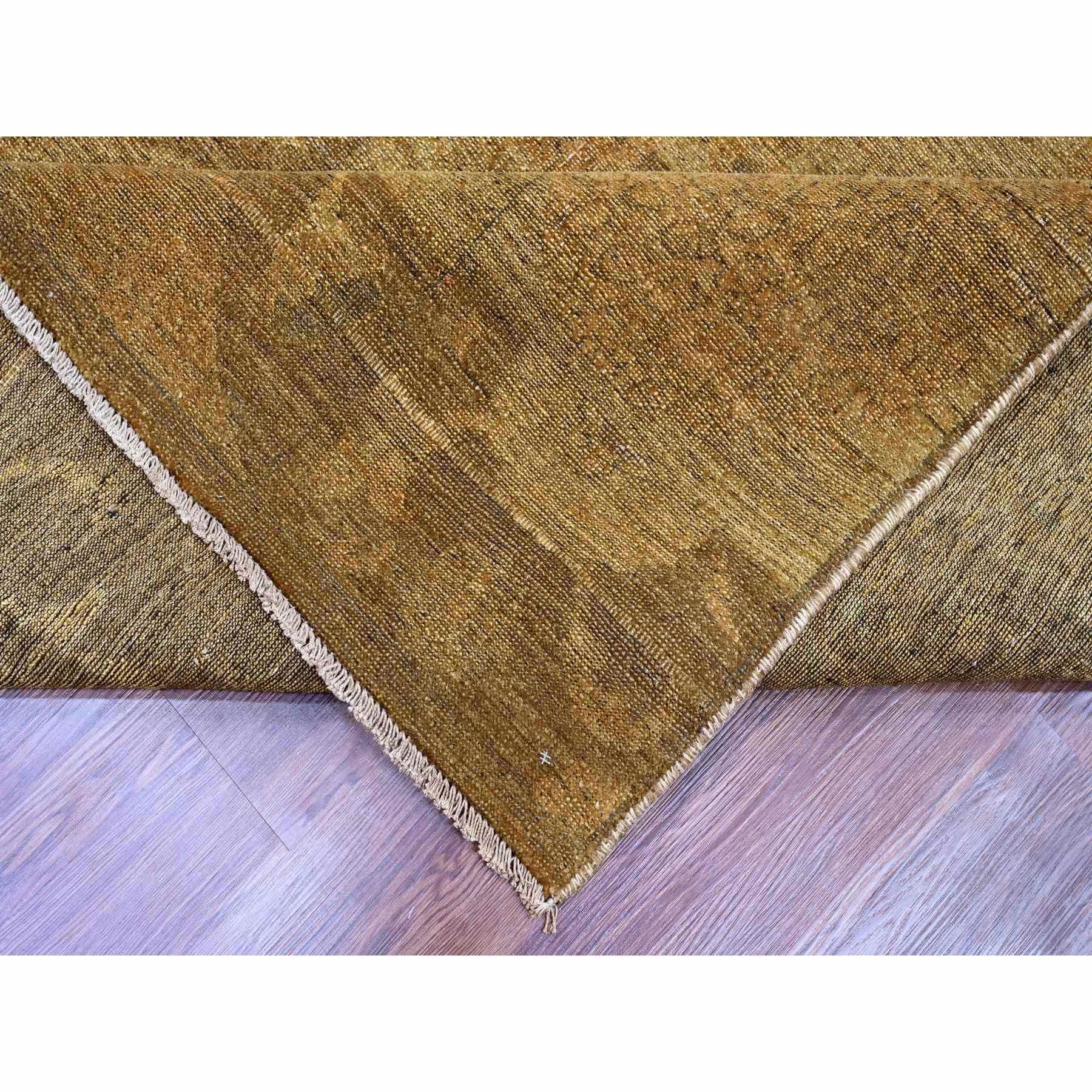 9'x11'10" Almond Brown, Zero Pile, Arts and Crafts with Garden Design Influence, Distressed, Hand Knotted, 100% Wool, Oriental Rug Sh20902