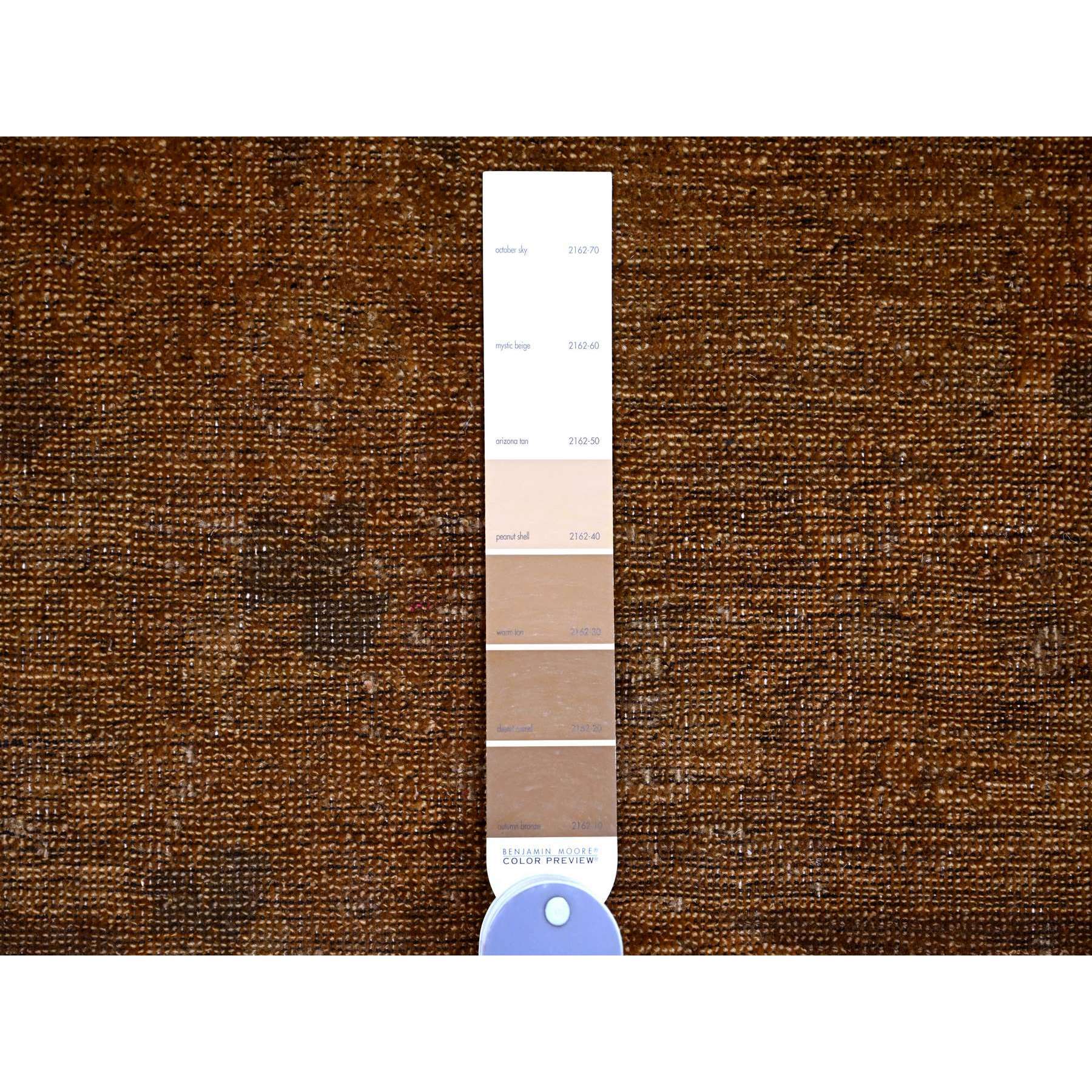 9'x11'10" Almond Brown, Zero Pile, Arts and Crafts with Garden Design Influence, Distressed, Hand Knotted, 100% Wool, Oriental Rug Sh20902
