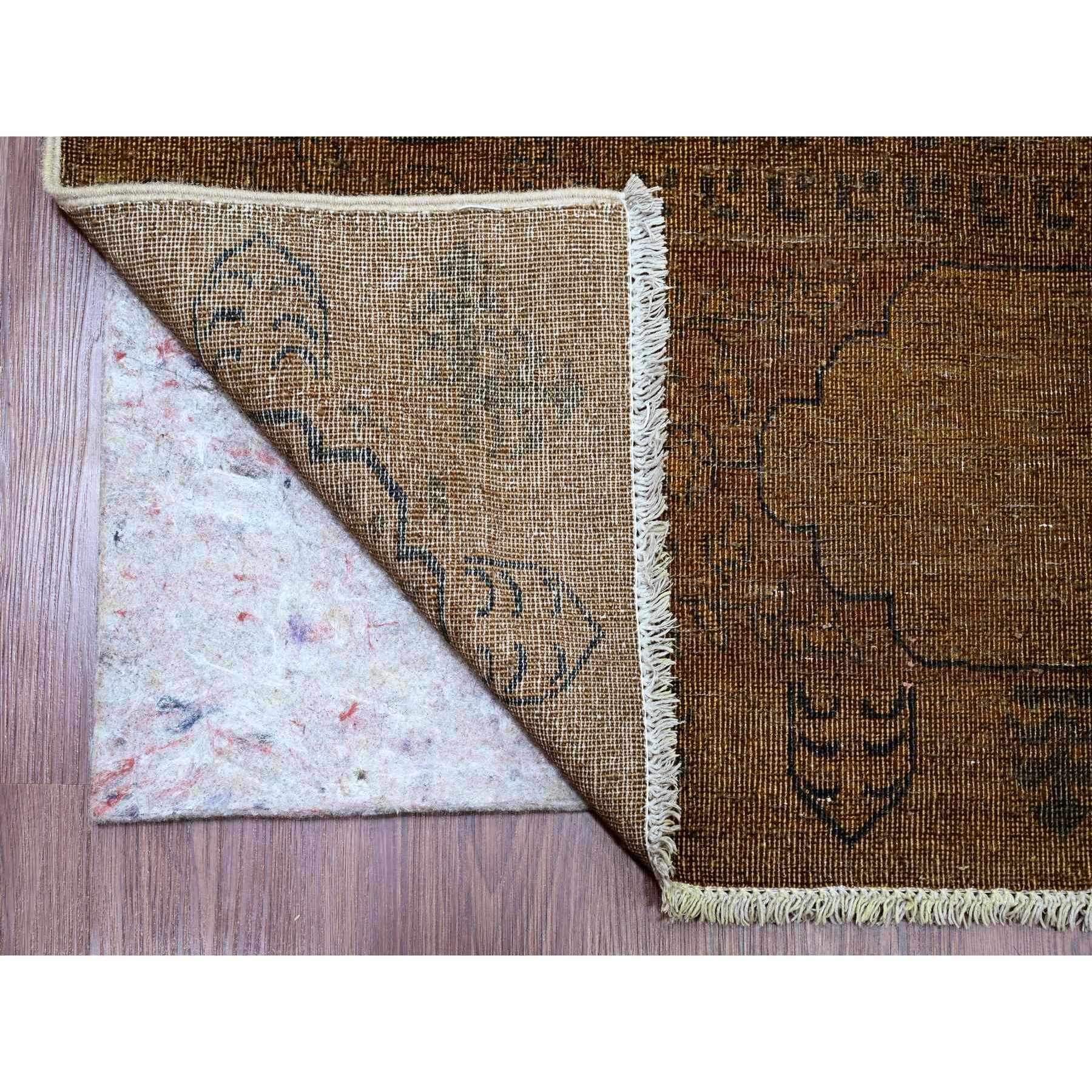 7'9"x9'7" Chocolate Brown, Overdyed Peshawar with Mamluk Design, Distressed, Zero Pile, 100% Wool, Hand Knotted, Oriental Rug Sh20903