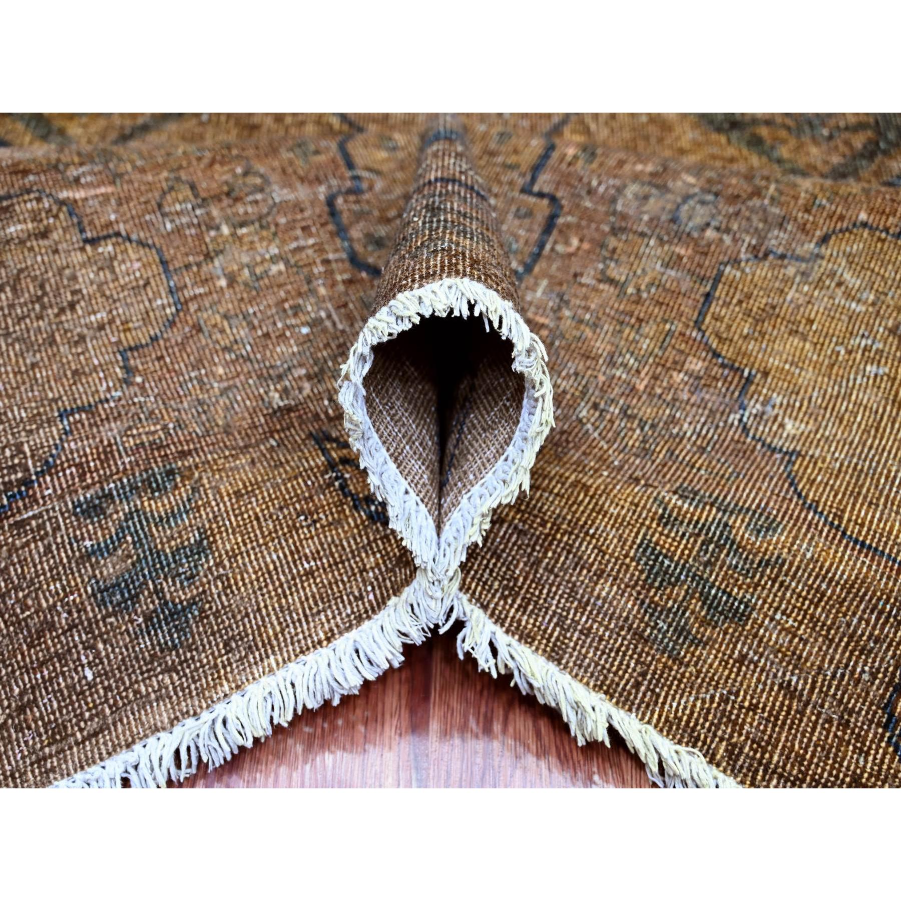 7'9"x9'7" Chocolate Brown, Overdyed Peshawar with Mamluk Design, Distressed, Zero Pile, 100% Wool, Hand Knotted, Oriental Rug Sh20903