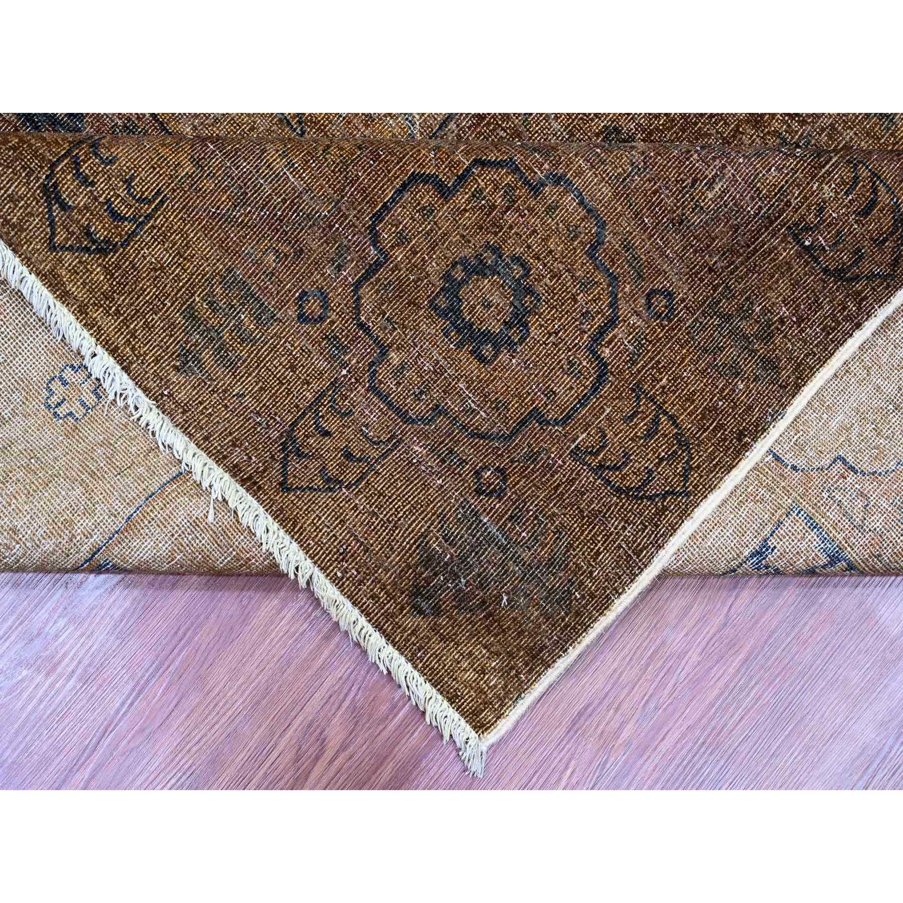 7'9"x9'7" Chocolate Brown, Overdyed Peshawar with Mamluk Design, Distressed, Zero Pile, 100% Wool, Hand Knotted, Oriental Rug Sh20903