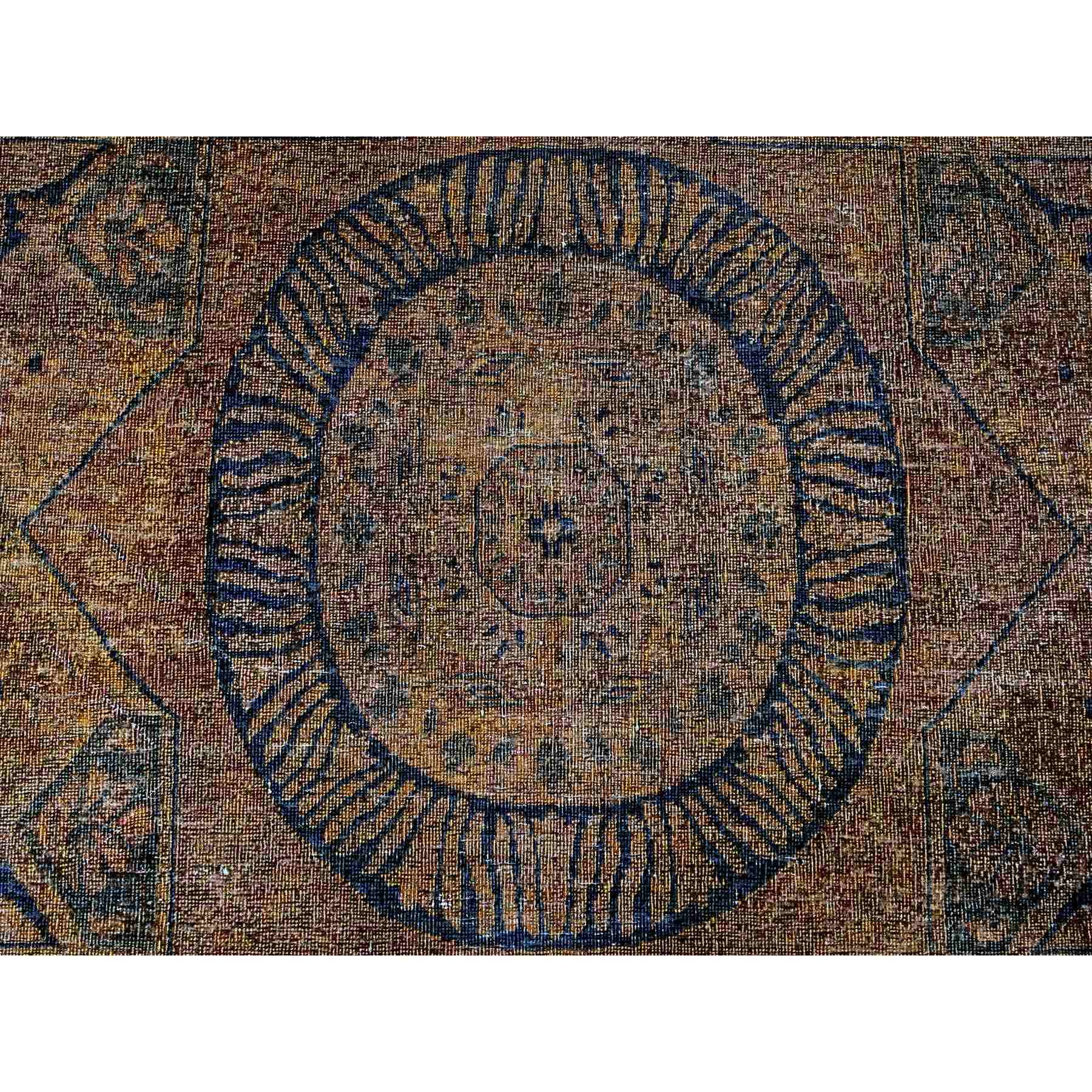 7'9"x9'7" Chocolate Brown, Overdyed Peshawar with Mamluk Design, Distressed, Zero Pile, 100% Wool, Hand Knotted, Oriental Rug Sh20903