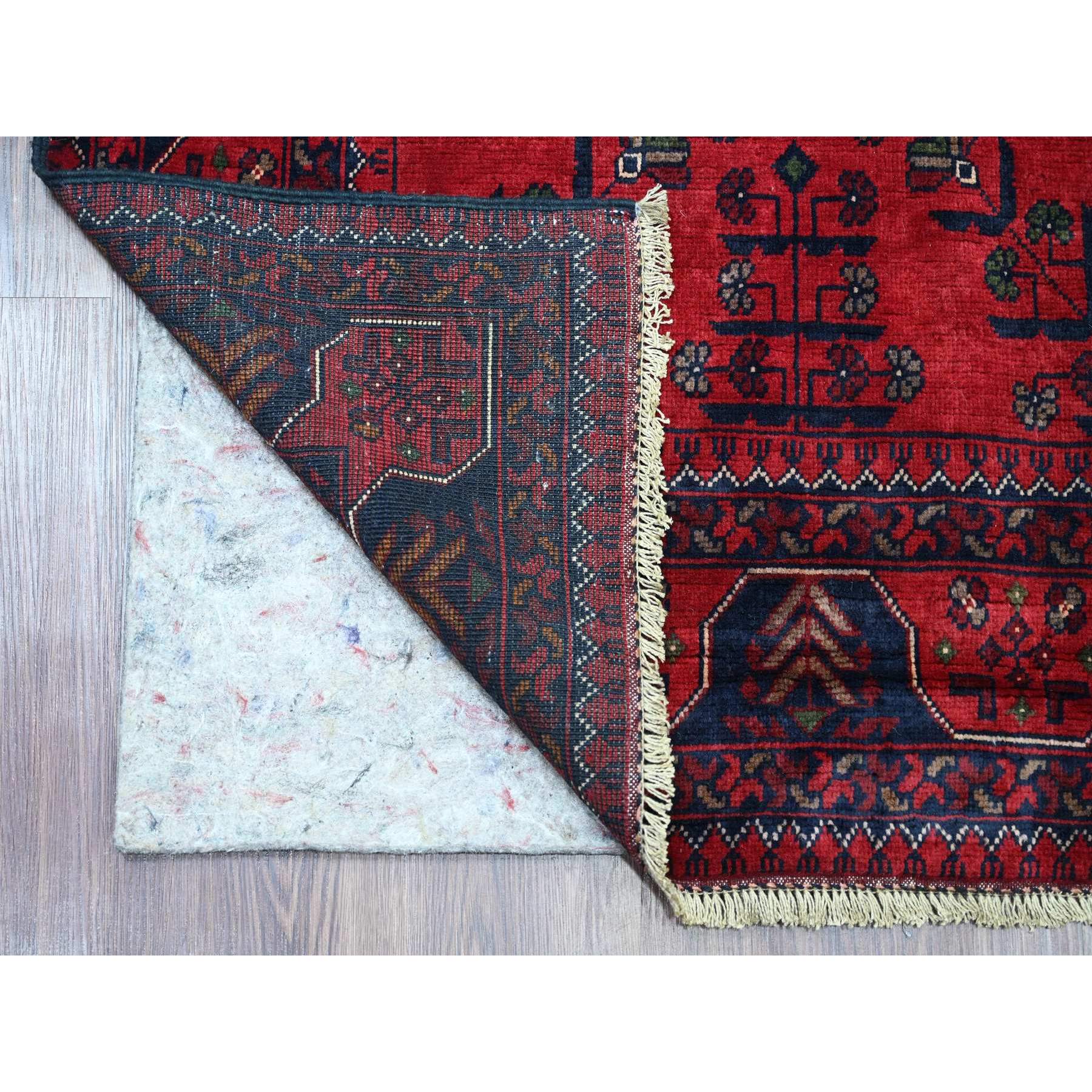4'10"x6'6" Deep and Saturated Red, Afghan Khamyab with Geometric Medallions Design, Soft and Shiny Wool, Hand Knotted, Oriental Rug Sh20905
