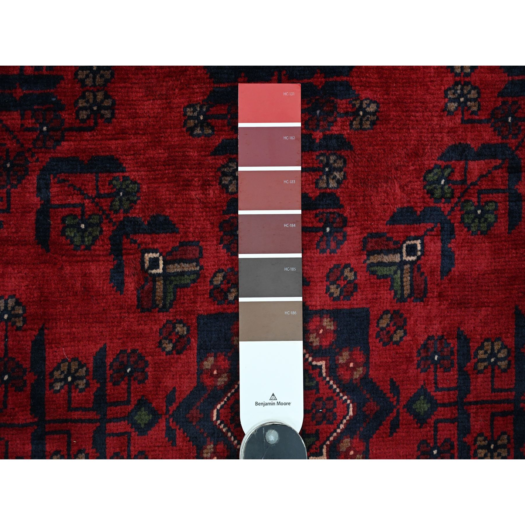 4'10"x6'6" Deep and Saturated Red, Afghan Khamyab with Geometric Medallions Design, Soft and Shiny Wool, Hand Knotted, Oriental Rug Sh20905