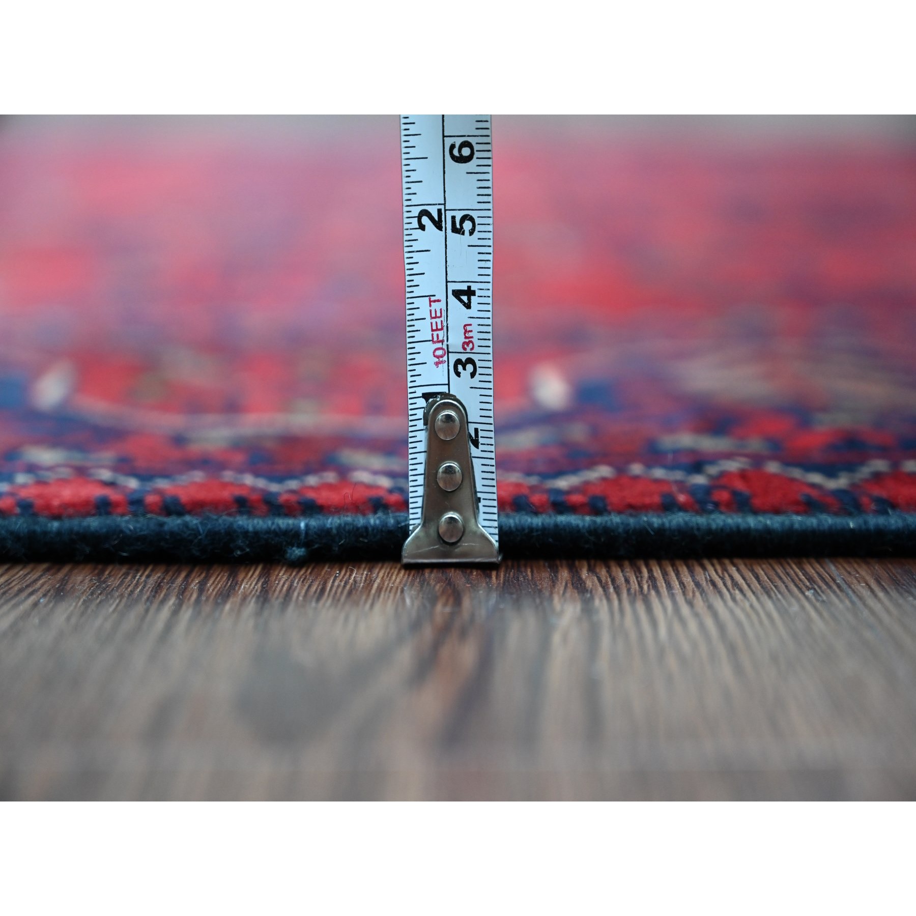 4'10"x6'6" Deep and Saturated Red, Afghan Khamyab with Geometric Medallions Design, Soft and Shiny Wool, Hand Knotted, Oriental Rug Sh20905