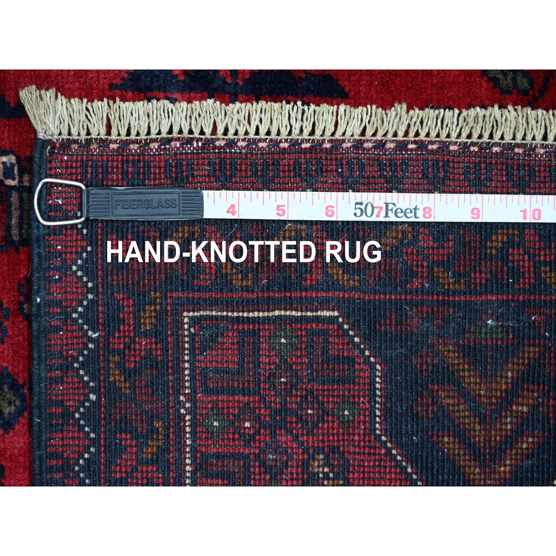 4'10"x6'6" Deep and Saturated Red, Afghan Khamyab with Geometric Medallions Design, Soft and Shiny Wool, Hand Knotted, Oriental Rug Sh20905