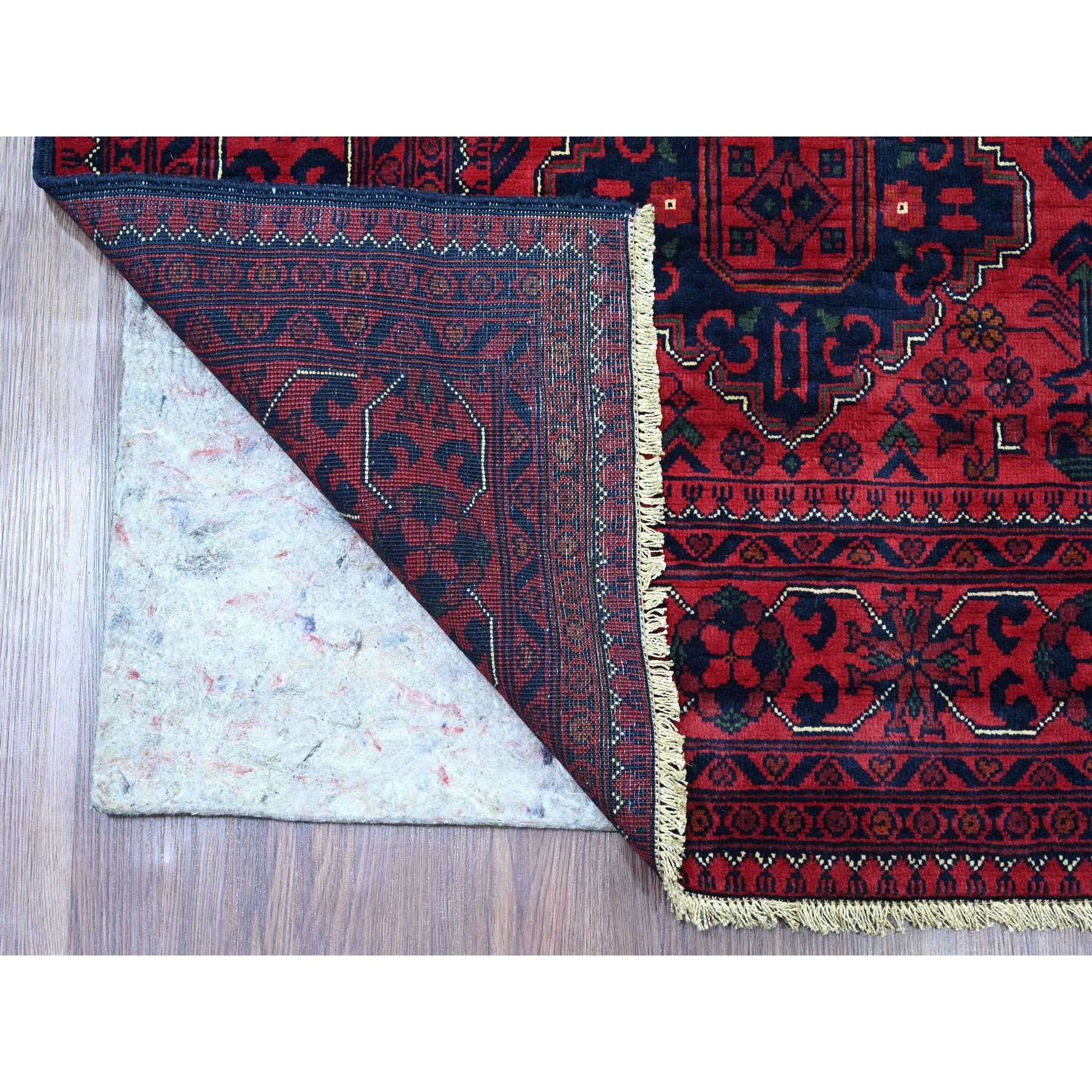 5'x6'10" Deep and Saturated Red, Soft Wool, Hand Knotted, Afghan Khamyab with Geometric Design, Oriental Rug Sh20906