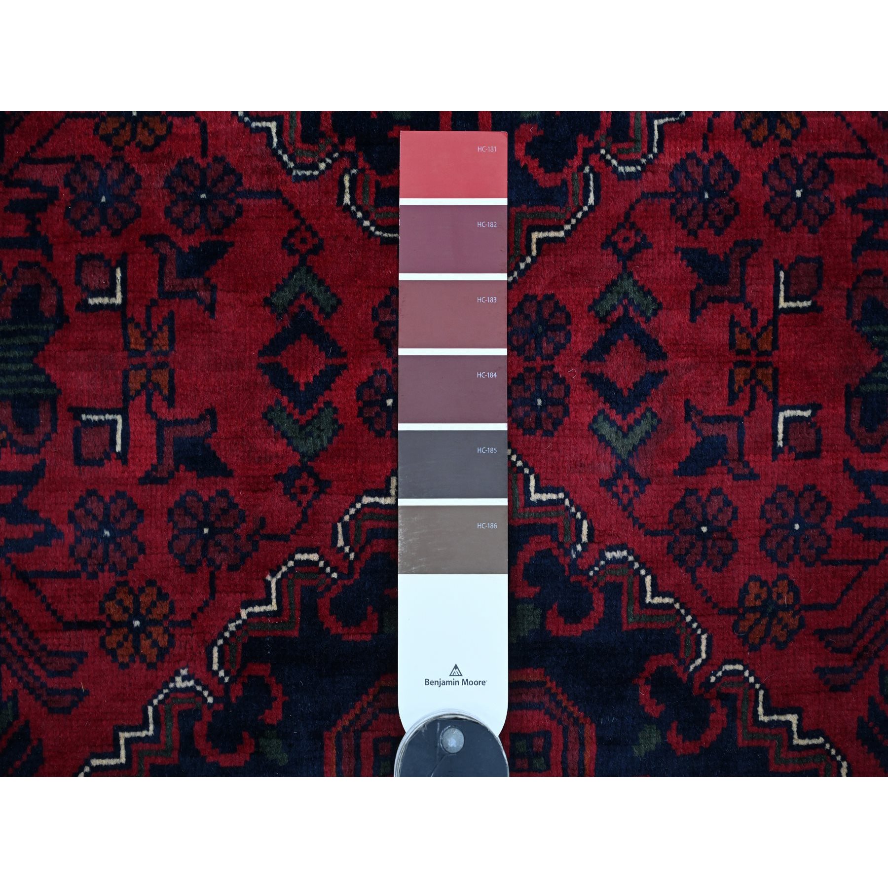 5'x6'10" Deep and Saturated Red, Soft Wool, Hand Knotted, Afghan Khamyab with Geometric Design, Oriental Rug Sh20906