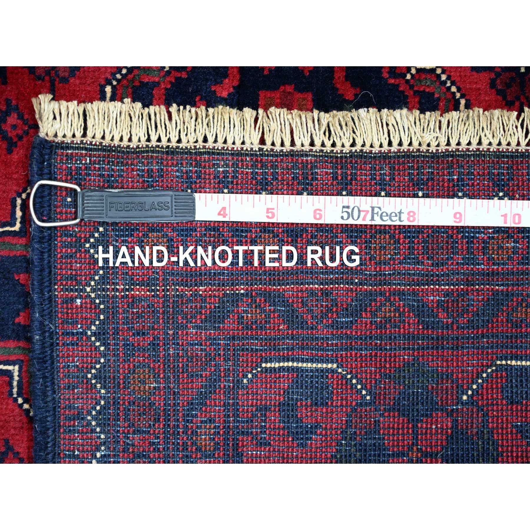 5'x6'10" Deep and Saturated Red, Soft Wool, Hand Knotted, Afghan Khamyab with Geometric Design, Oriental Rug Sh20906