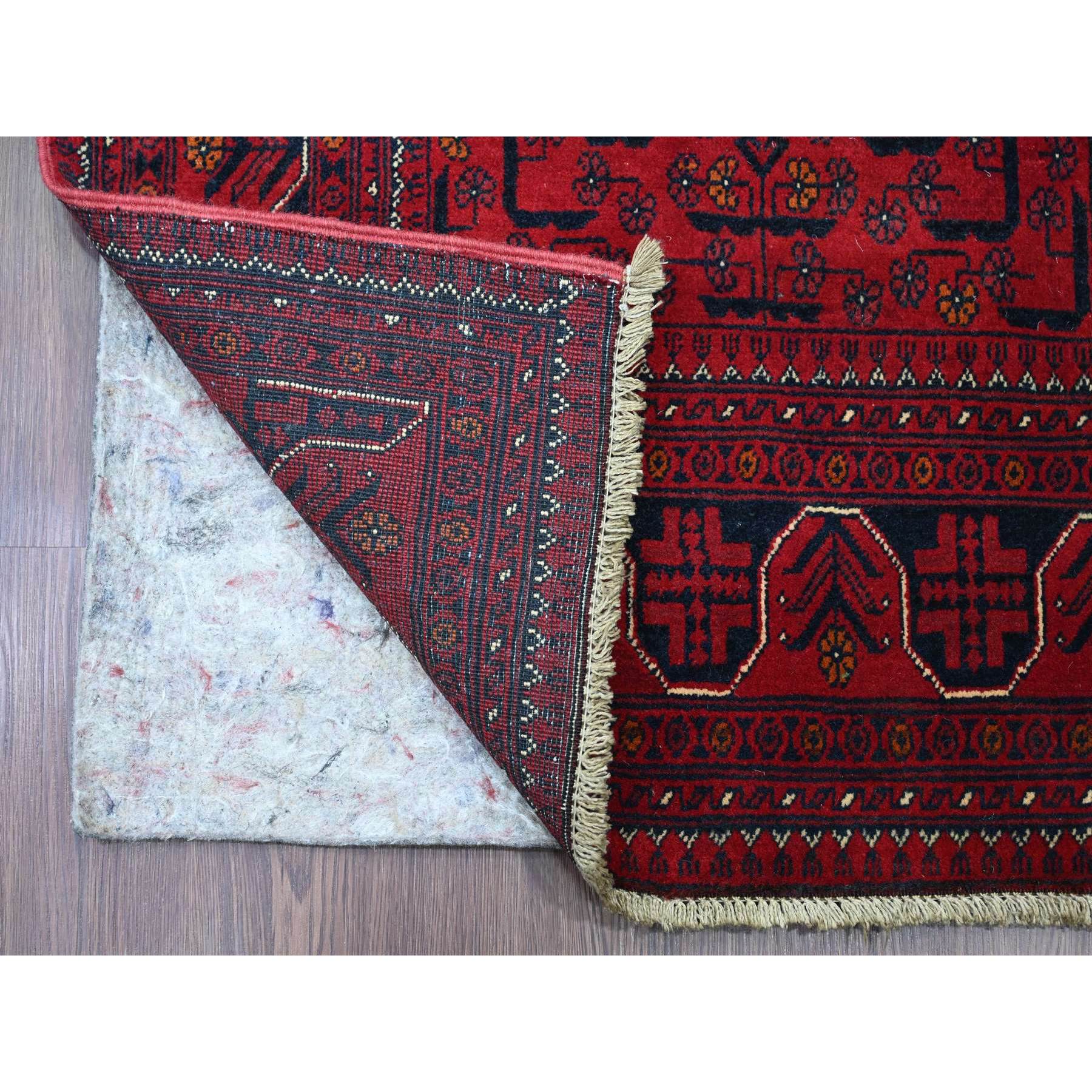 2'10"x19'3" Carmine Red, Afghan Khamyab with Geometric Design, Pure Wool, Hand Knotted, Vegetable Dyes, XL Runner, Oriental Rug Sh20910