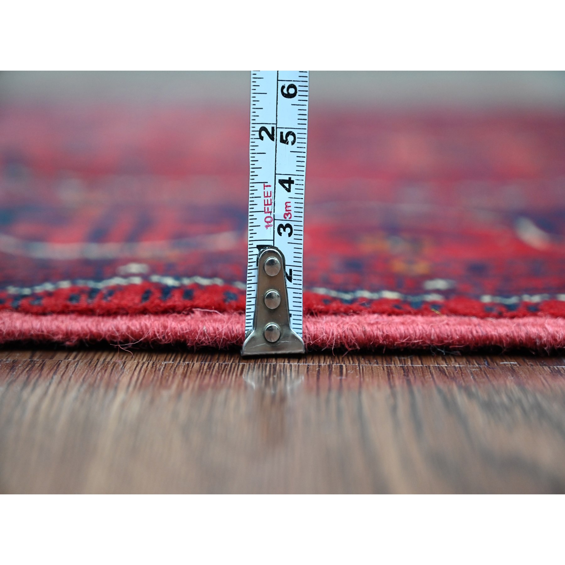 2'10"x19'3" Carmine Red, Afghan Khamyab with Geometric Design, Pure Wool, Hand Knotted, Vegetable Dyes, XL Runner, Oriental Rug Sh20910