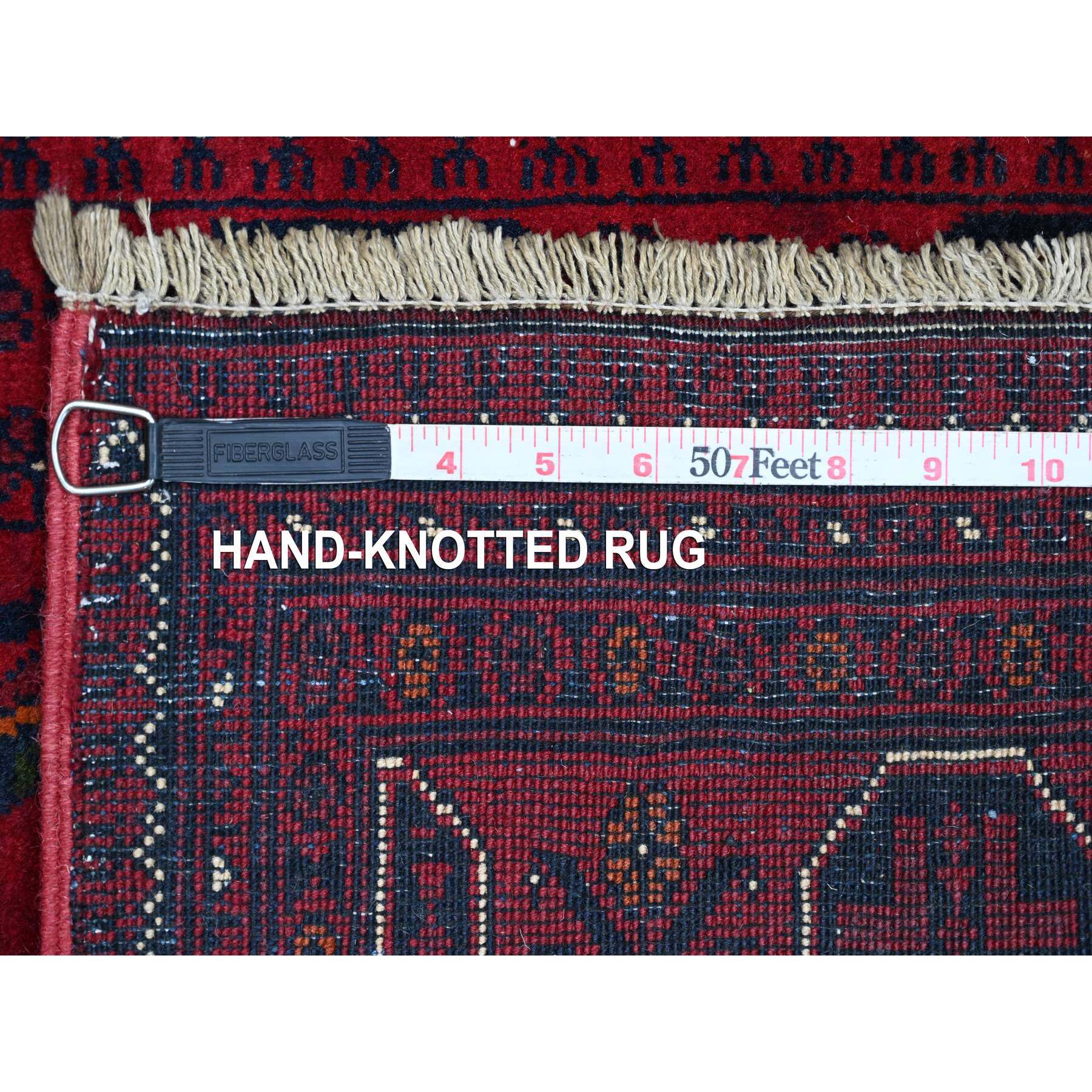 2'10"x19'3" Carmine Red, Afghan Khamyab with Geometric Design, Pure Wool, Hand Knotted, Vegetable Dyes, XL Runner, Oriental Rug Sh20910