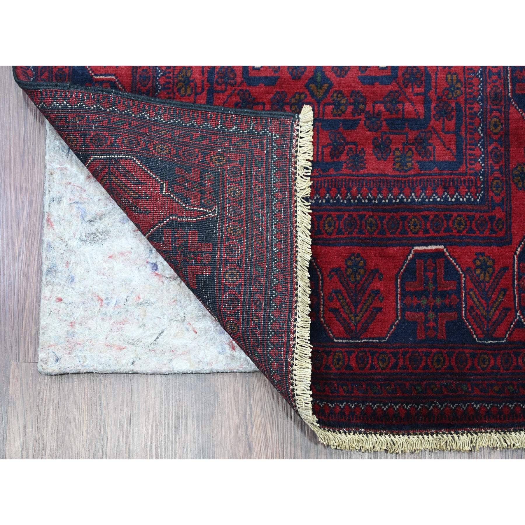 2'8"x16'3" Vermilion Red, Afghan Khamyab with All Over Geometric Pattern, Pure Wool, Vegetable Dyes, Hand Knotted, XL Runner, Oriental Rug Sh20911
