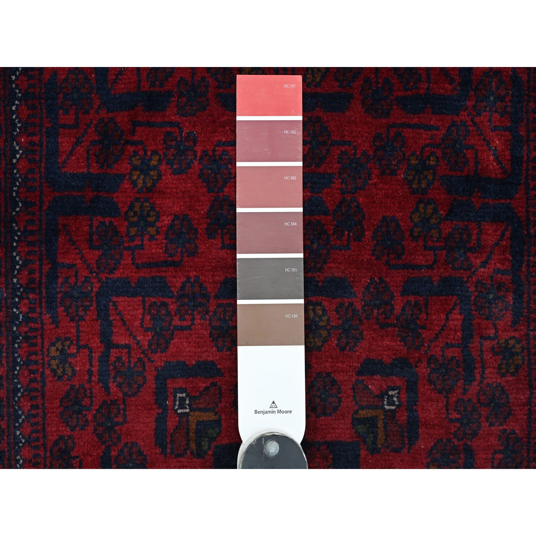 2'8"x16'3" Vermilion Red, Afghan Khamyab with All Over Geometric Pattern, Pure Wool, Vegetable Dyes, Hand Knotted, XL Runner, Oriental Rug Sh20911