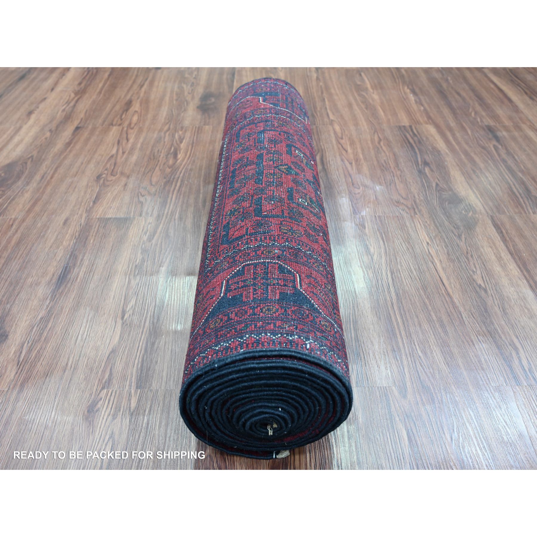 2'8"x16'3" Vermilion Red, Afghan Khamyab with All Over Geometric Pattern, Pure Wool, Vegetable Dyes, Hand Knotted, XL Runner, Oriental Rug Sh20911