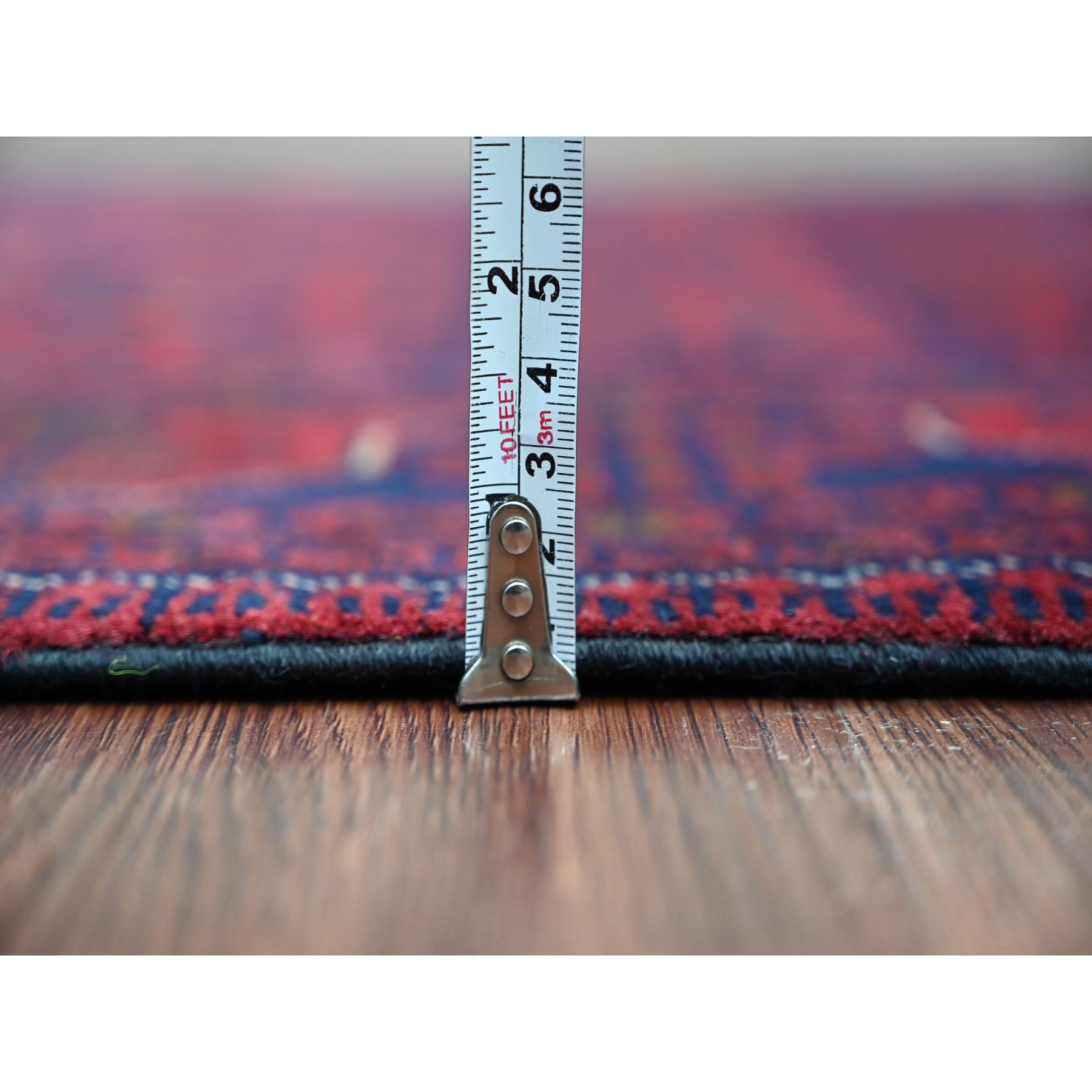 2'8"x16'3" Vermilion Red, Afghan Khamyab with All Over Geometric Pattern, Pure Wool, Vegetable Dyes, Hand Knotted, XL Runner, Oriental Rug Sh20911