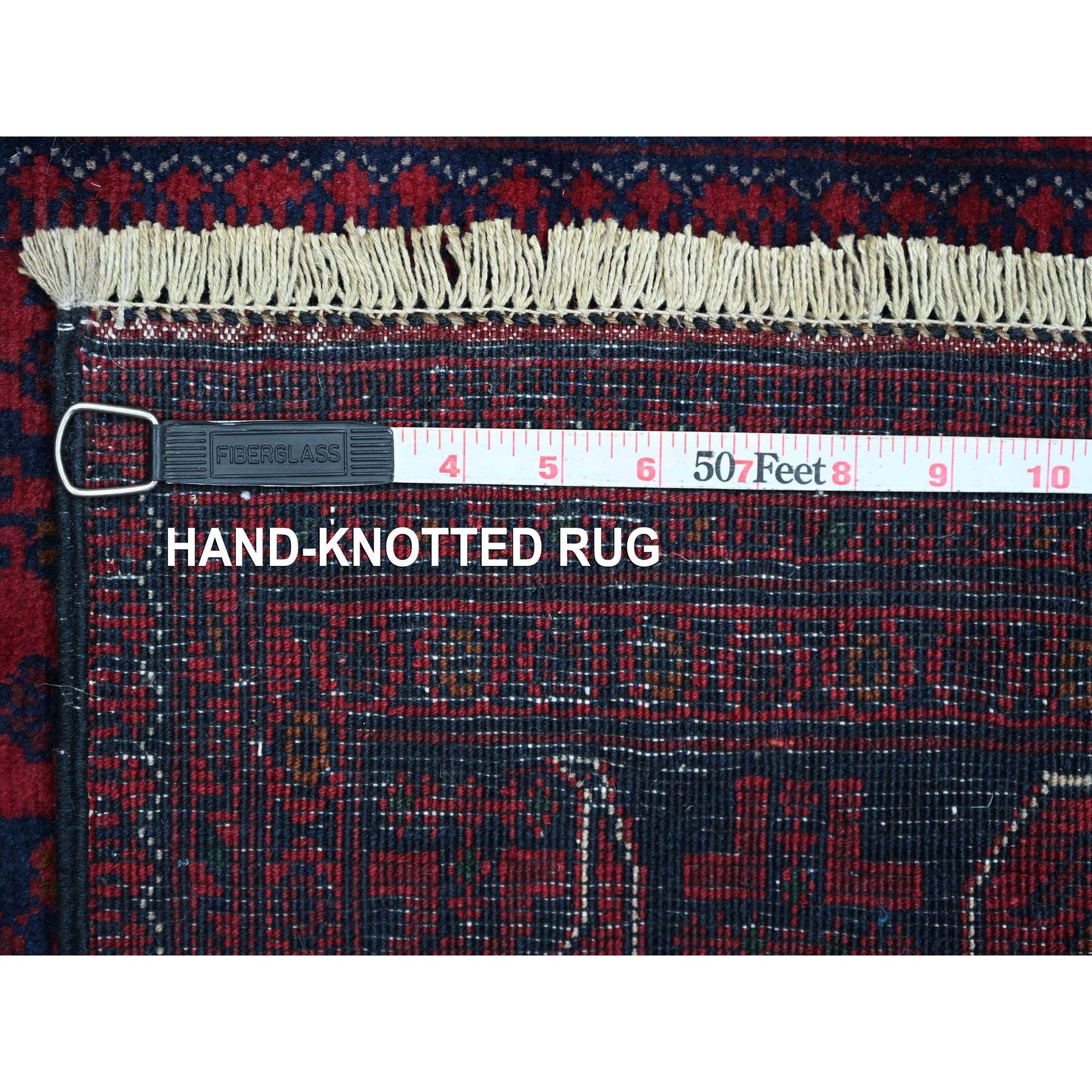2'8"x16'3" Vermilion Red, Afghan Khamyab with All Over Geometric Pattern, Pure Wool, Vegetable Dyes, Hand Knotted, XL Runner, Oriental Rug Sh20911