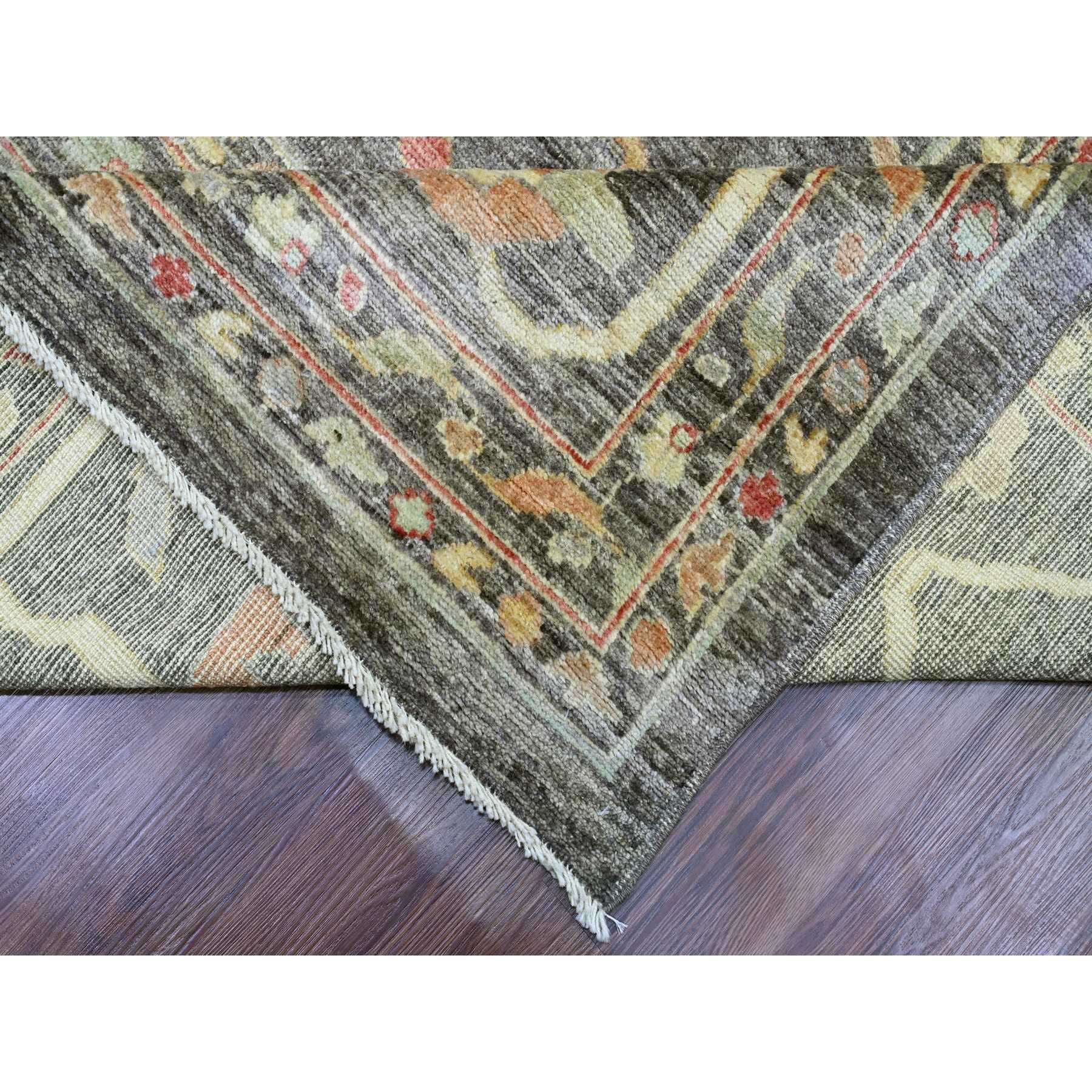 12'x5'7" Sonic Gray, Afghan Angora Oushak with Soft Color Leaf Design, Hand Knotted, Vegetable Dyes, 100% Wool, Oversized, Oriental Rug Sh20912