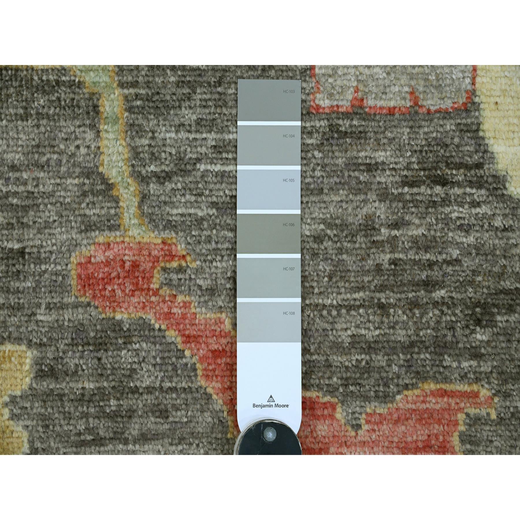 12'x5'7" Sonic Gray, Afghan Angora Oushak with Soft Color Leaf Design, Hand Knotted, Vegetable Dyes, 100% Wool, Oversized, Oriental Rug Sh20912