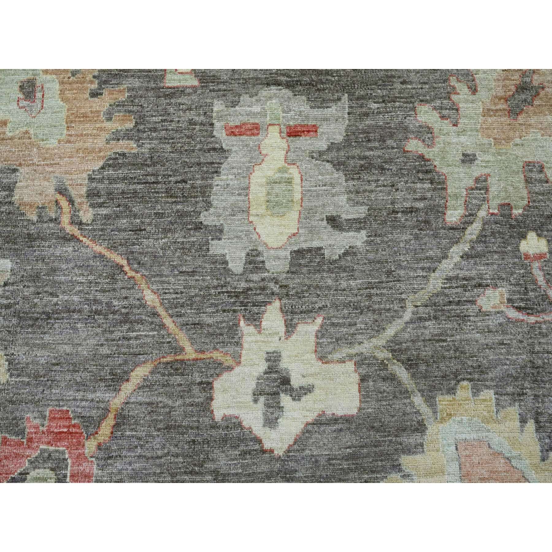 12'x5'7" Sonic Gray, Afghan Angora Oushak with Soft Color Leaf Design, Hand Knotted, Vegetable Dyes, 100% Wool, Oversized, Oriental Rug Sh20912