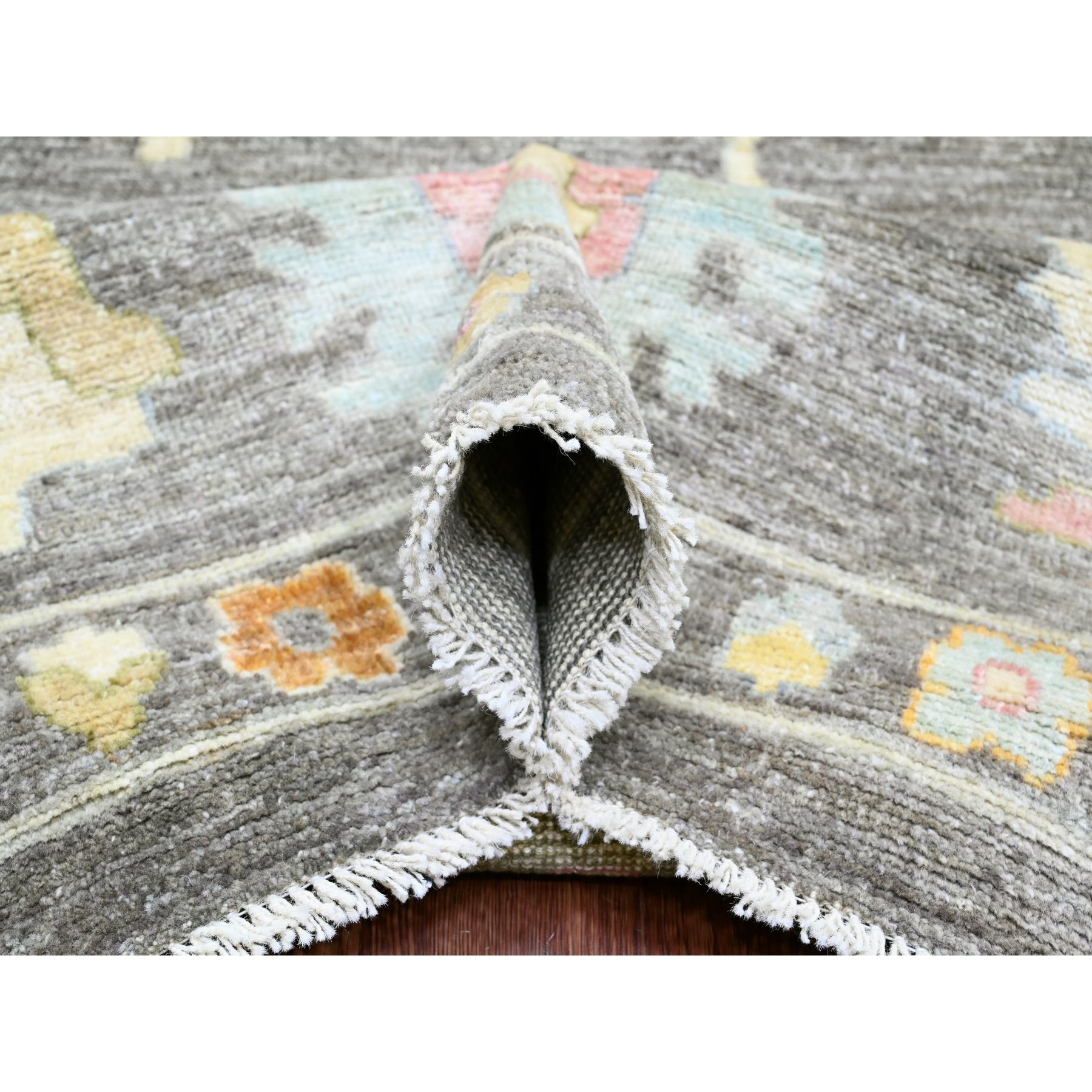 11'10"x15'9" Coffee Brown, Afghan Angora Oushak with Colorful Leaf Design, Hand Knotted, Vegetable Dyes, 100% Wool, Oversized, Oriental Rug Sh20913