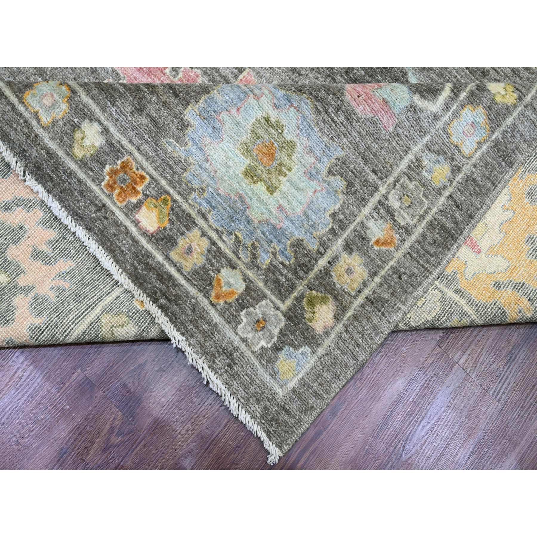 11'10"x15'9" Coffee Brown, Afghan Angora Oushak with Colorful Leaf Design, Hand Knotted, Vegetable Dyes, 100% Wool, Oversized, Oriental Rug Sh20913