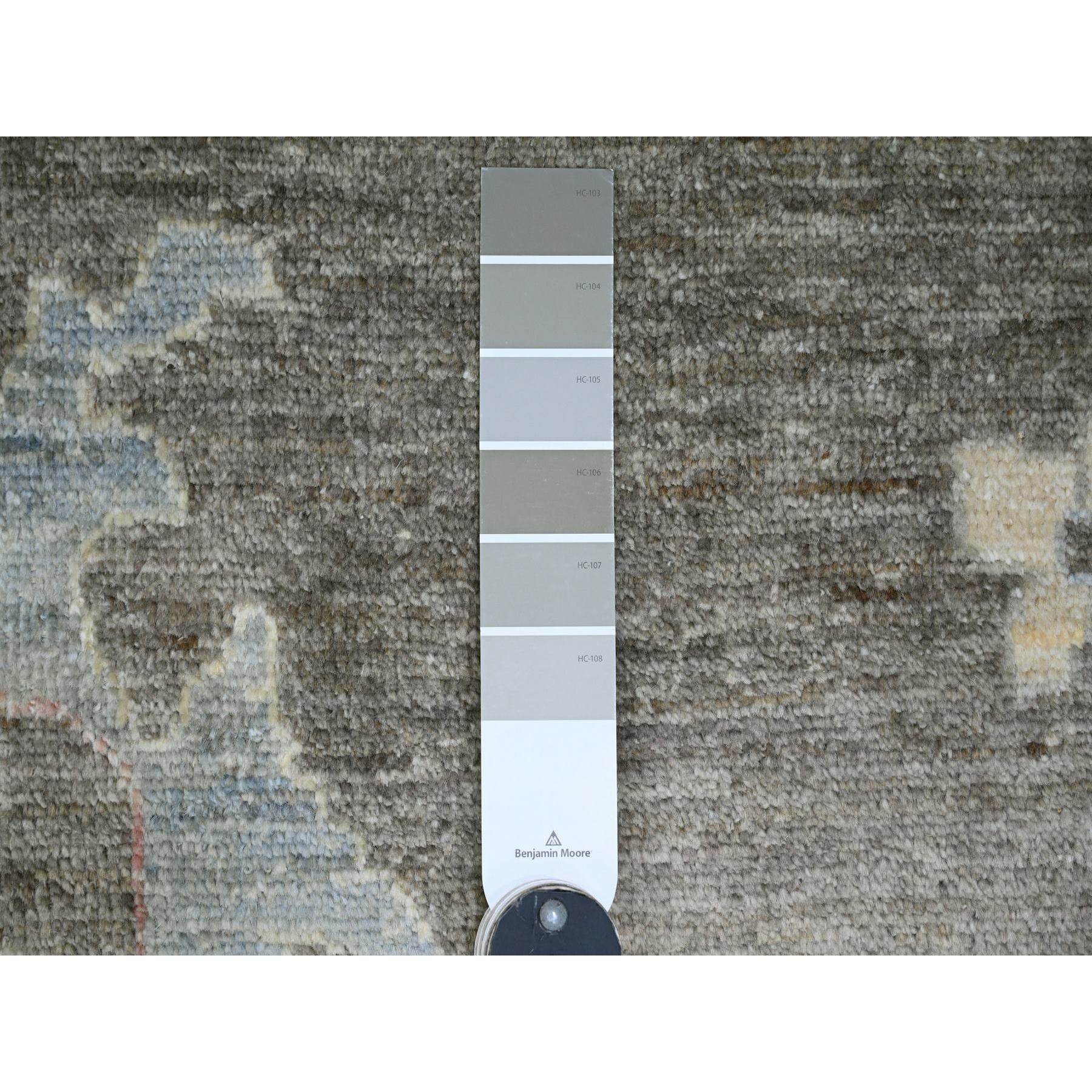 11'10"x15'9" Coffee Brown, Afghan Angora Oushak with Colorful Leaf Design, Hand Knotted, Vegetable Dyes, 100% Wool, Oversized, Oriental Rug Sh20913