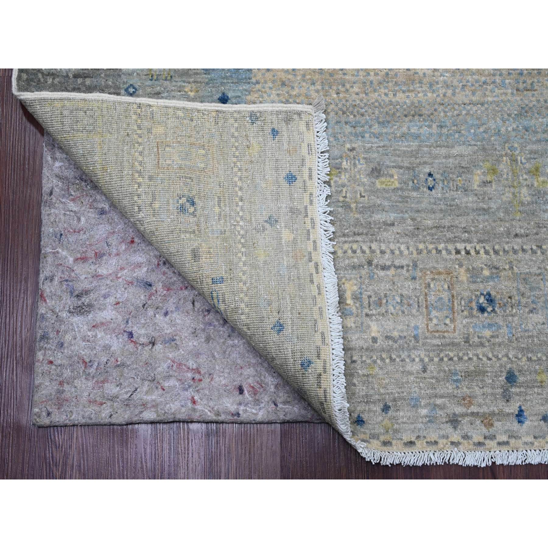 8'x8' Spanish Gray, Hand Knotted, Fine Kashkuli Gabbeh with Small Animal Figurines, Soft Wool, Vegetable Dyes, Square, Oriental Rug Sh20915