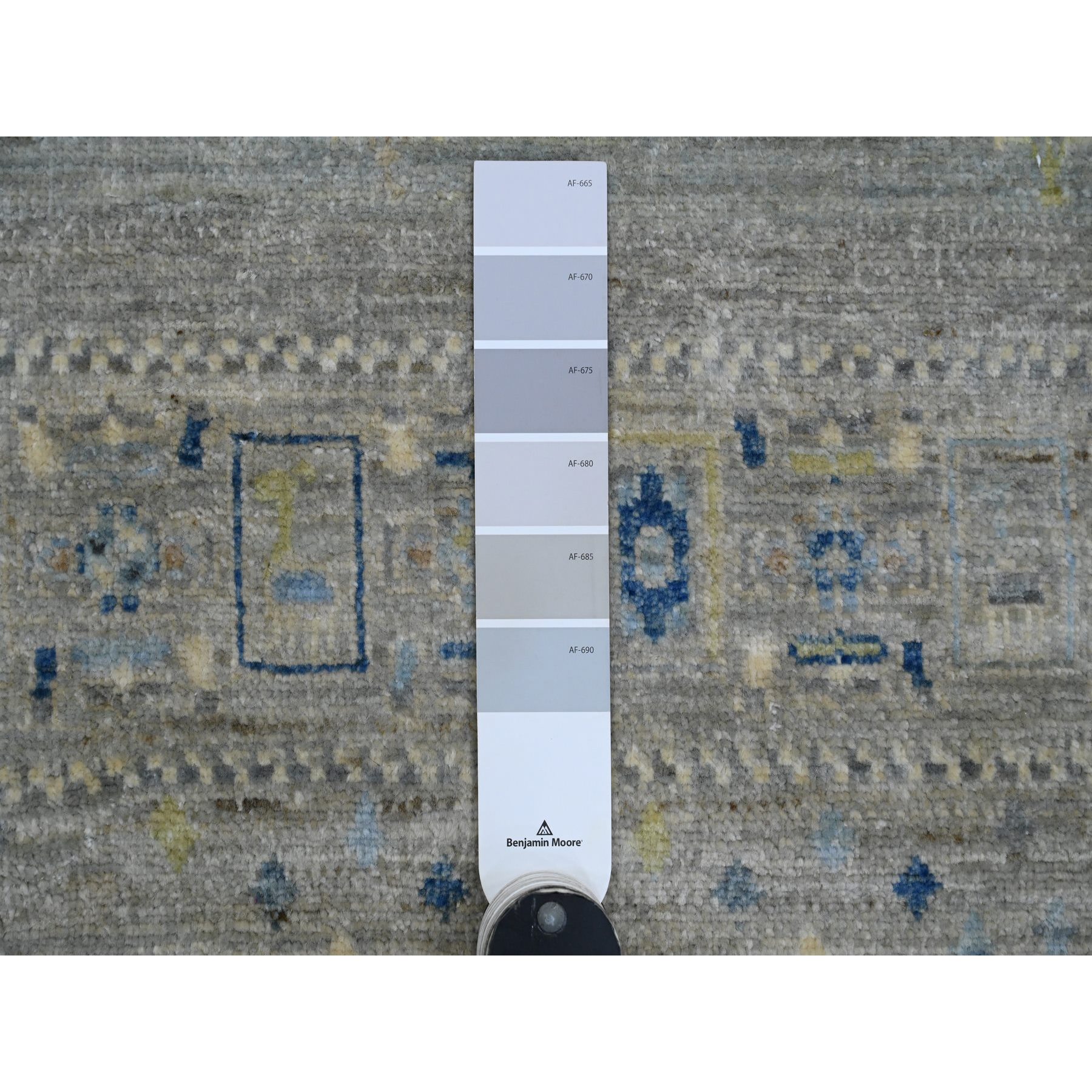 8'x8' Spanish Gray, Hand Knotted, Fine Kashkuli Gabbeh with Small Animal Figurines, Soft Wool, Vegetable Dyes, Square, Oriental Rug Sh20915
